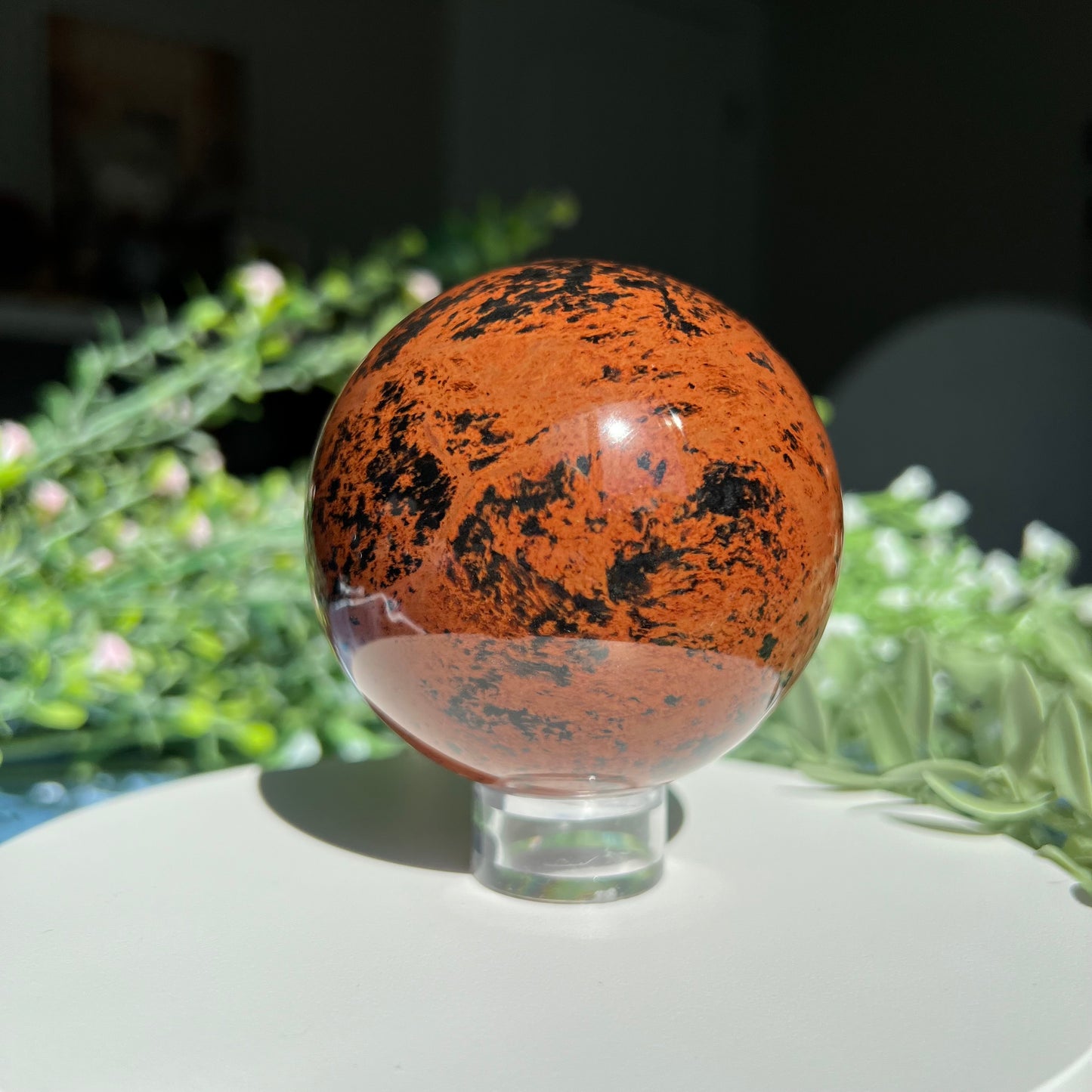 Mahogany Obsidian Red Obsidian Sphere Diameter approximately 2.7" (68 mm) Weight: 403 g (14.2 oz).