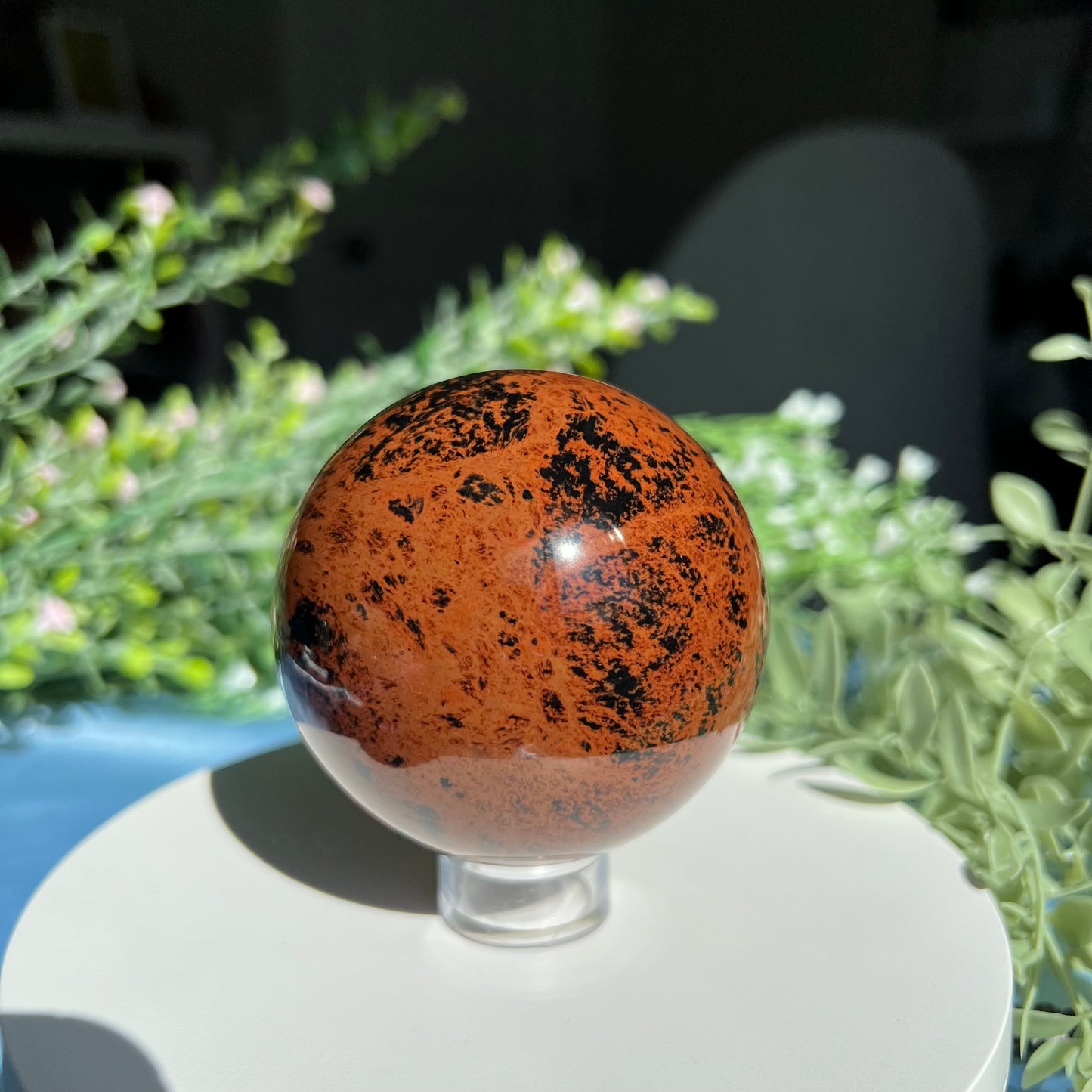 Mahogany Obsidian Red Obsidian Sphere Diameter approximately 2.7" (68 mm) Weight: 403 g (14.2 oz).