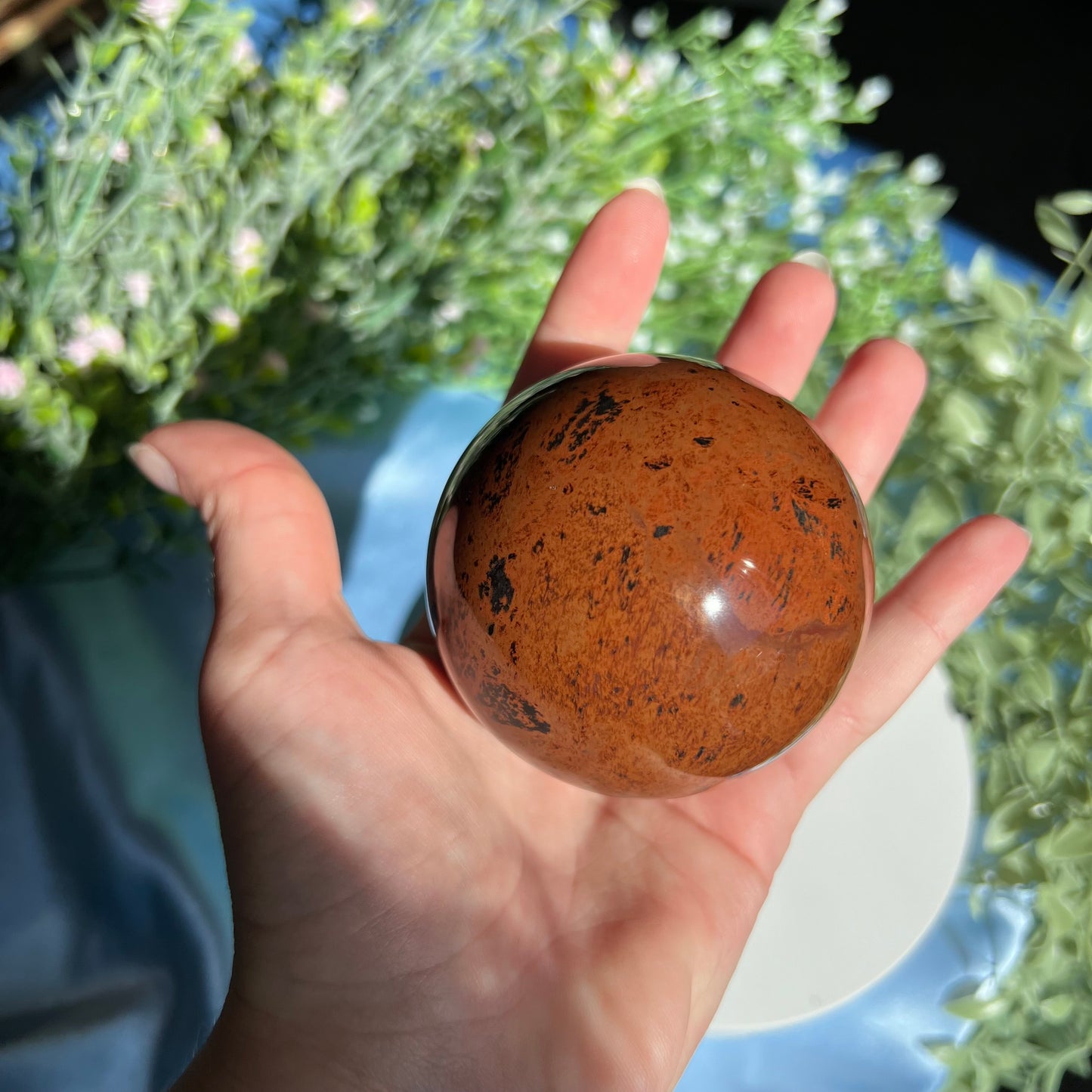 Mahogany Obsidian Red Obsidian Sphere Diameter approximately 2.7" (68 mm) Weight: 403 g (14.2 oz).