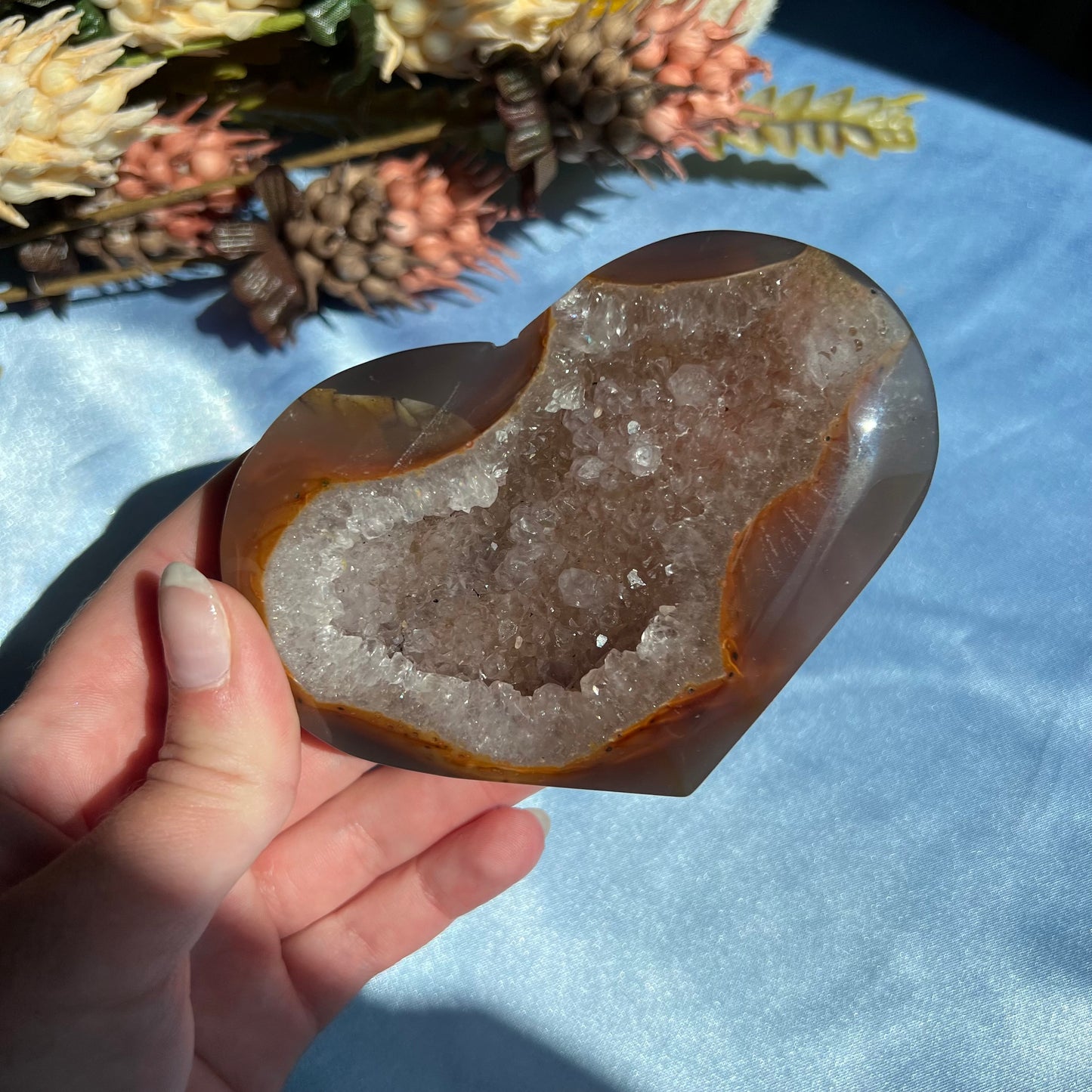 Agate Druzy Heart Carving