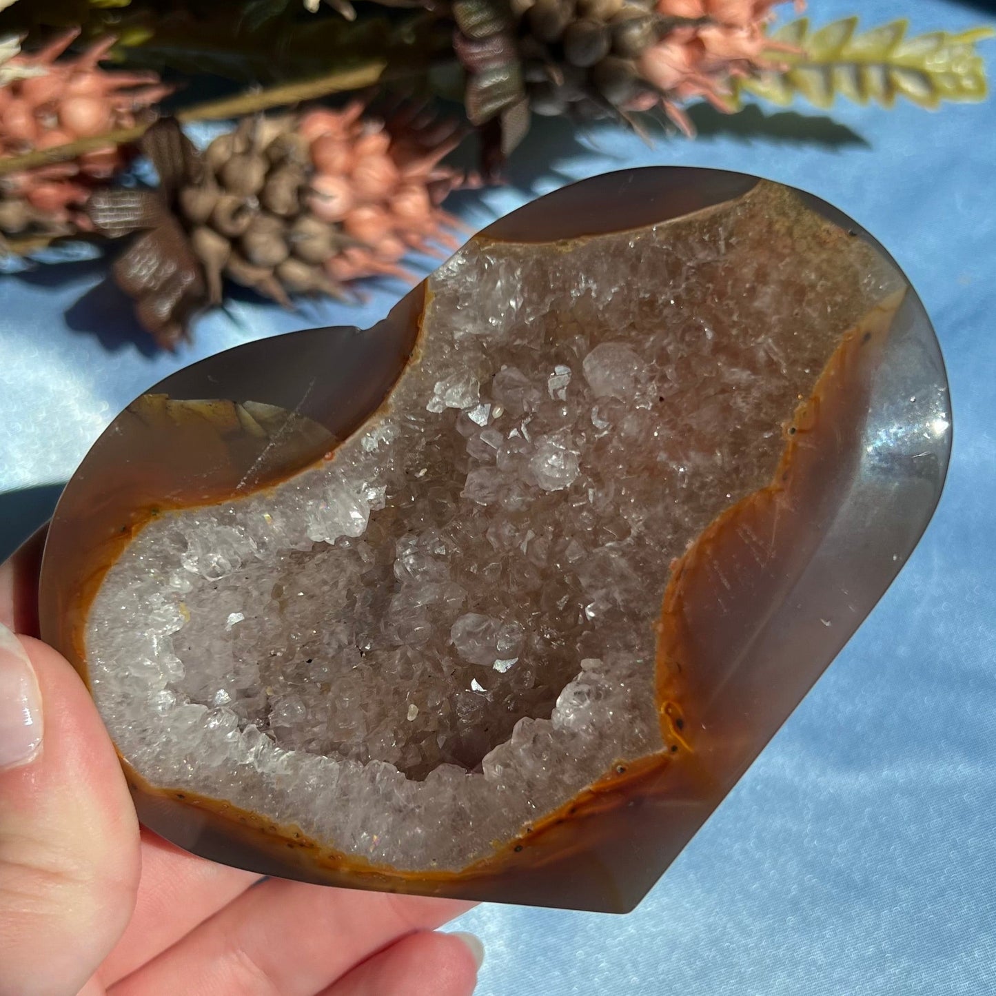 Agate Druzy Heart Carving