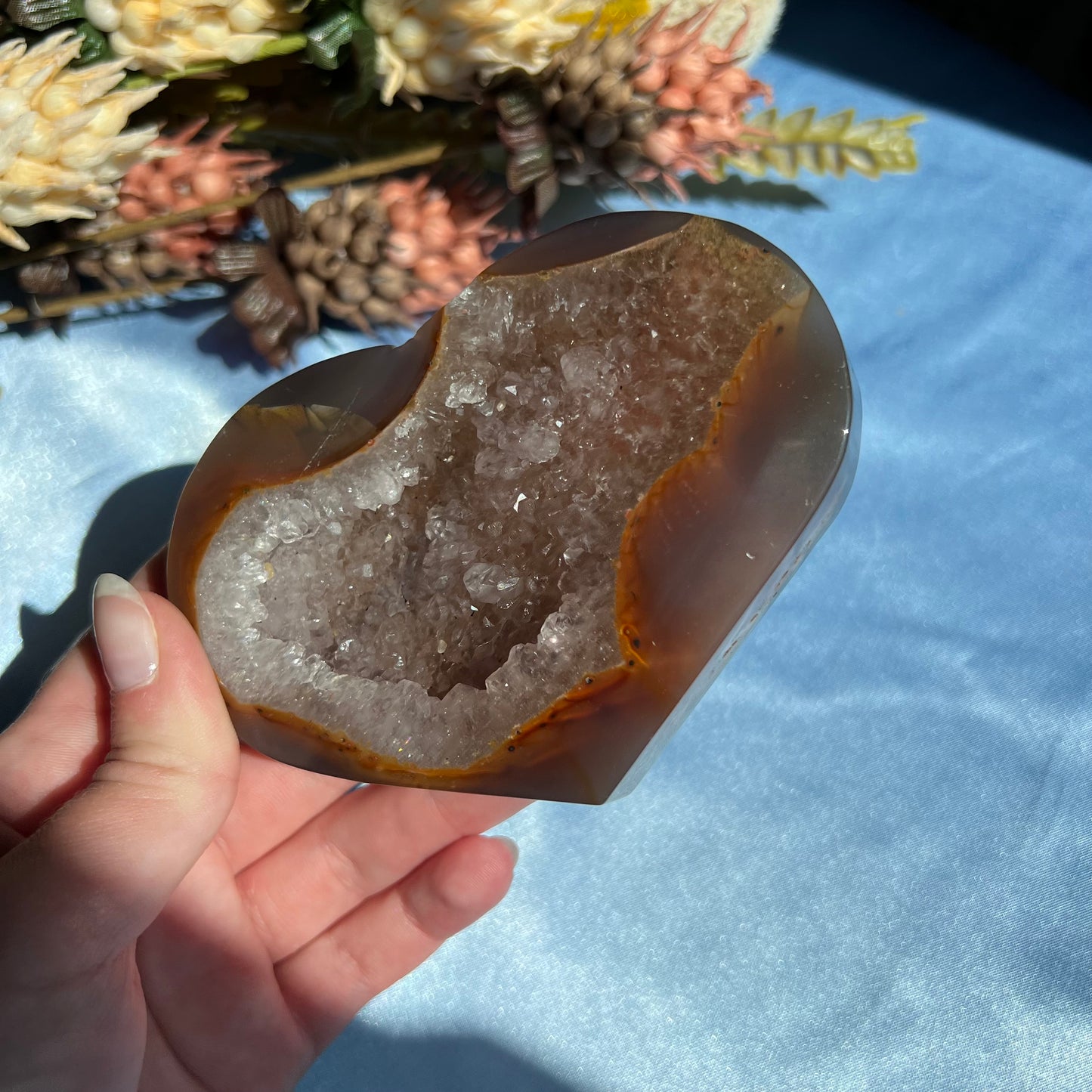 Agate Druzy Heart Carving