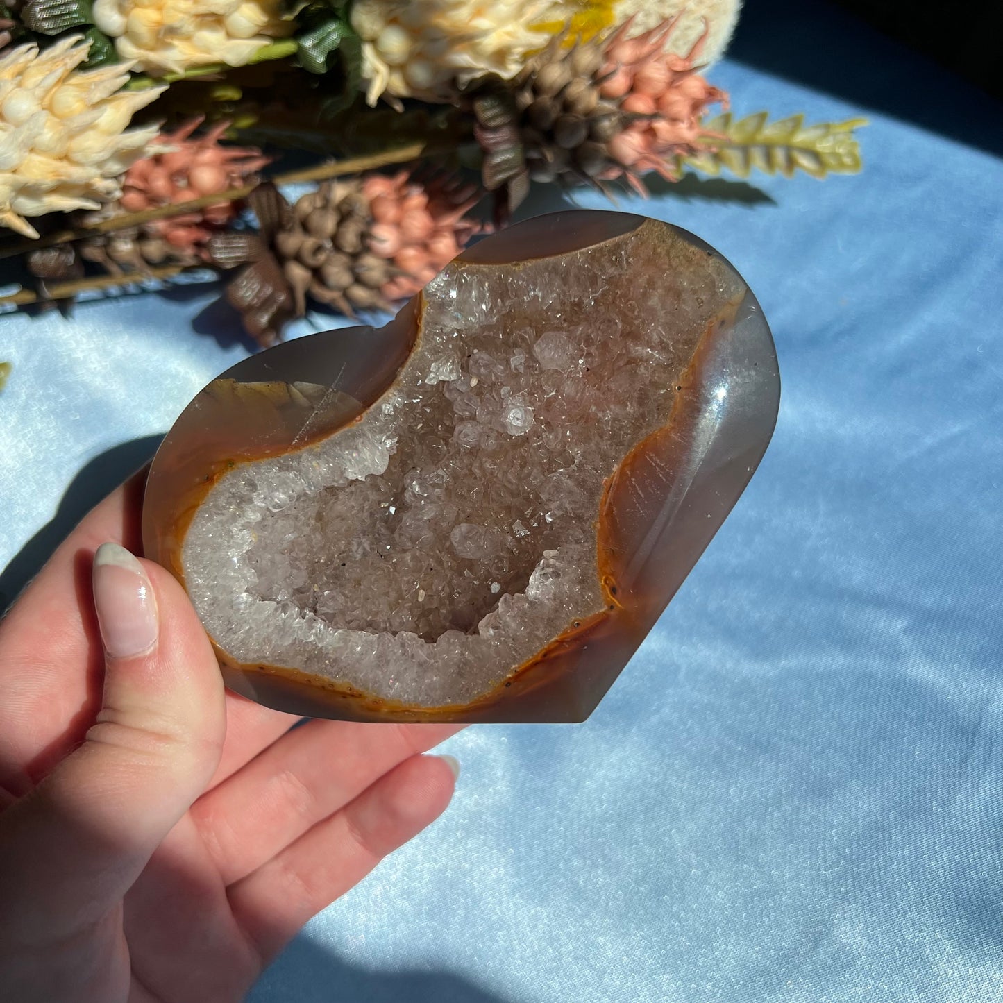 Agate Druzy Heart Carving