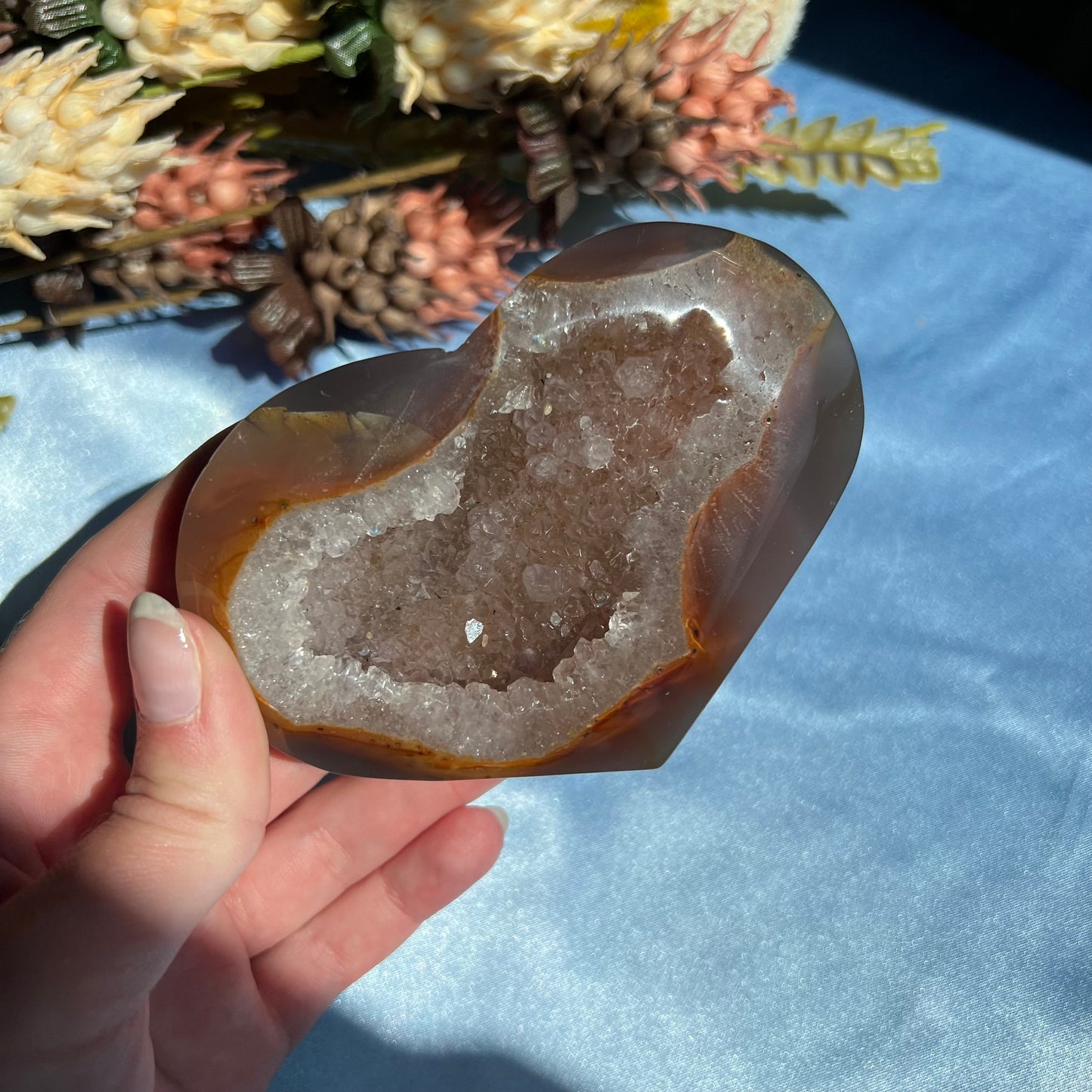 Agate Druzy Heart Carving