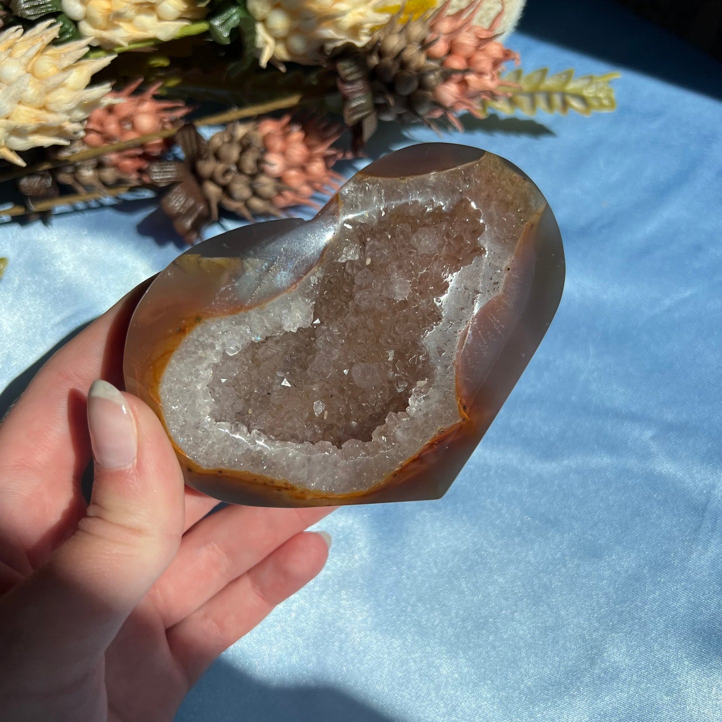 Agate Druzy Heart Carving