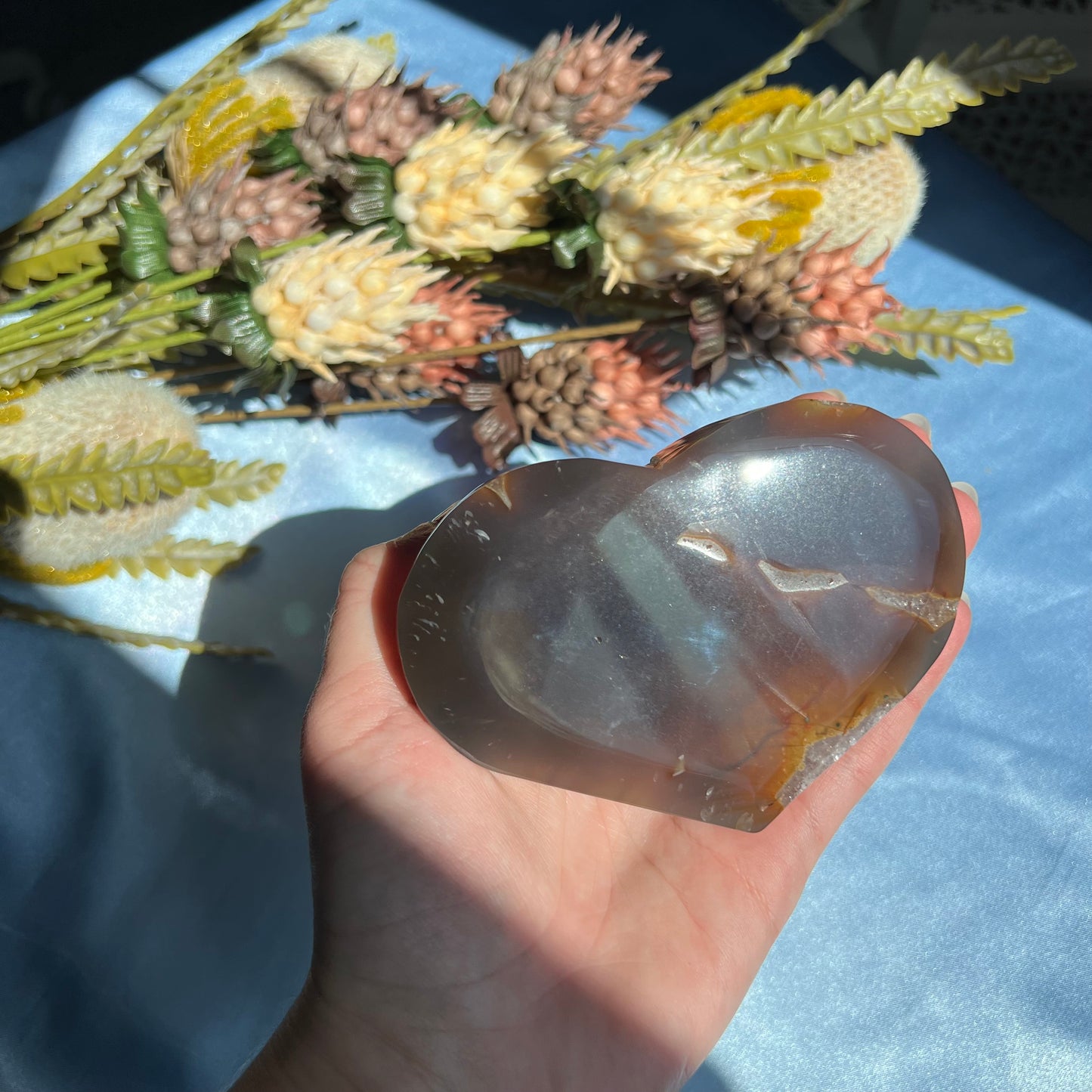 Agate Druzy Heart Carving