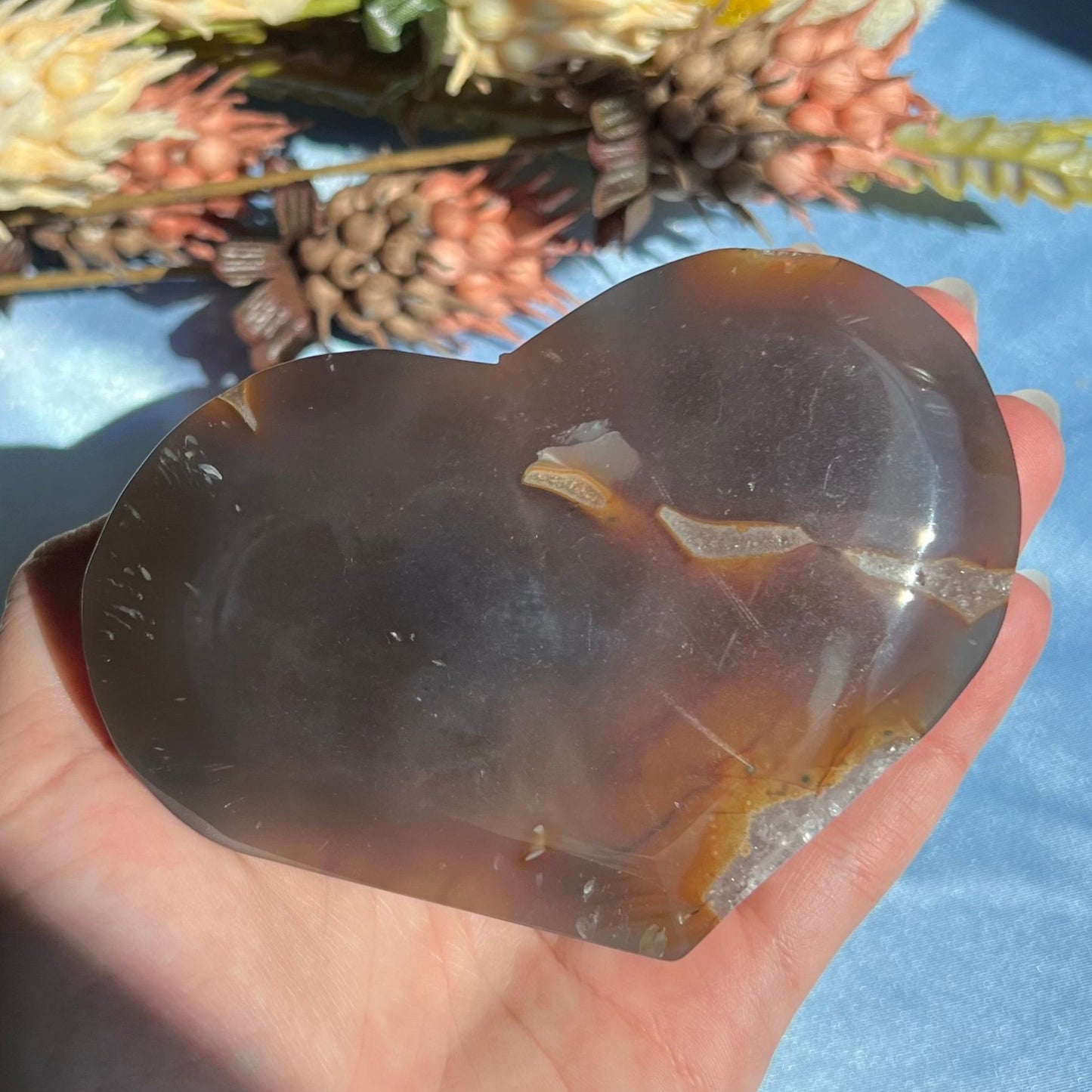 Agate Druzy Heart Carving