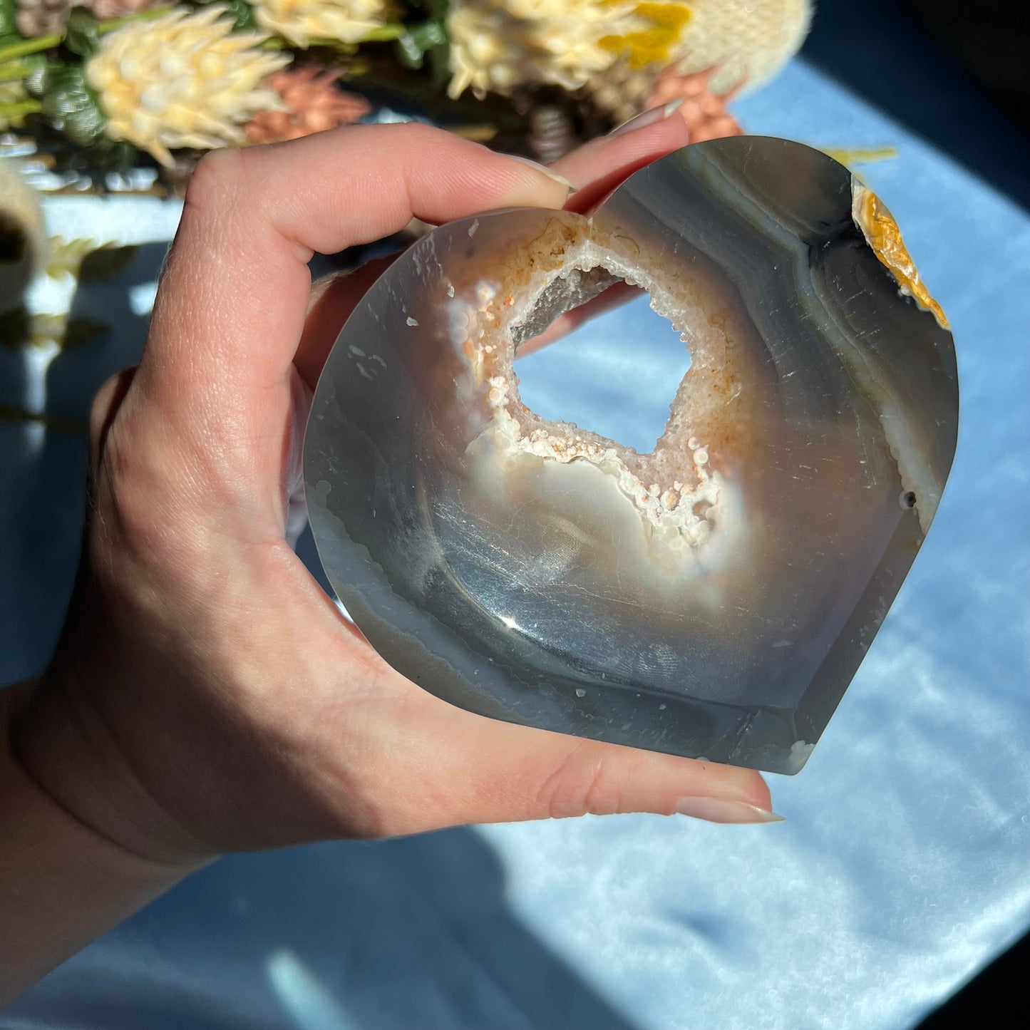 Agate Druzy Heart Carving