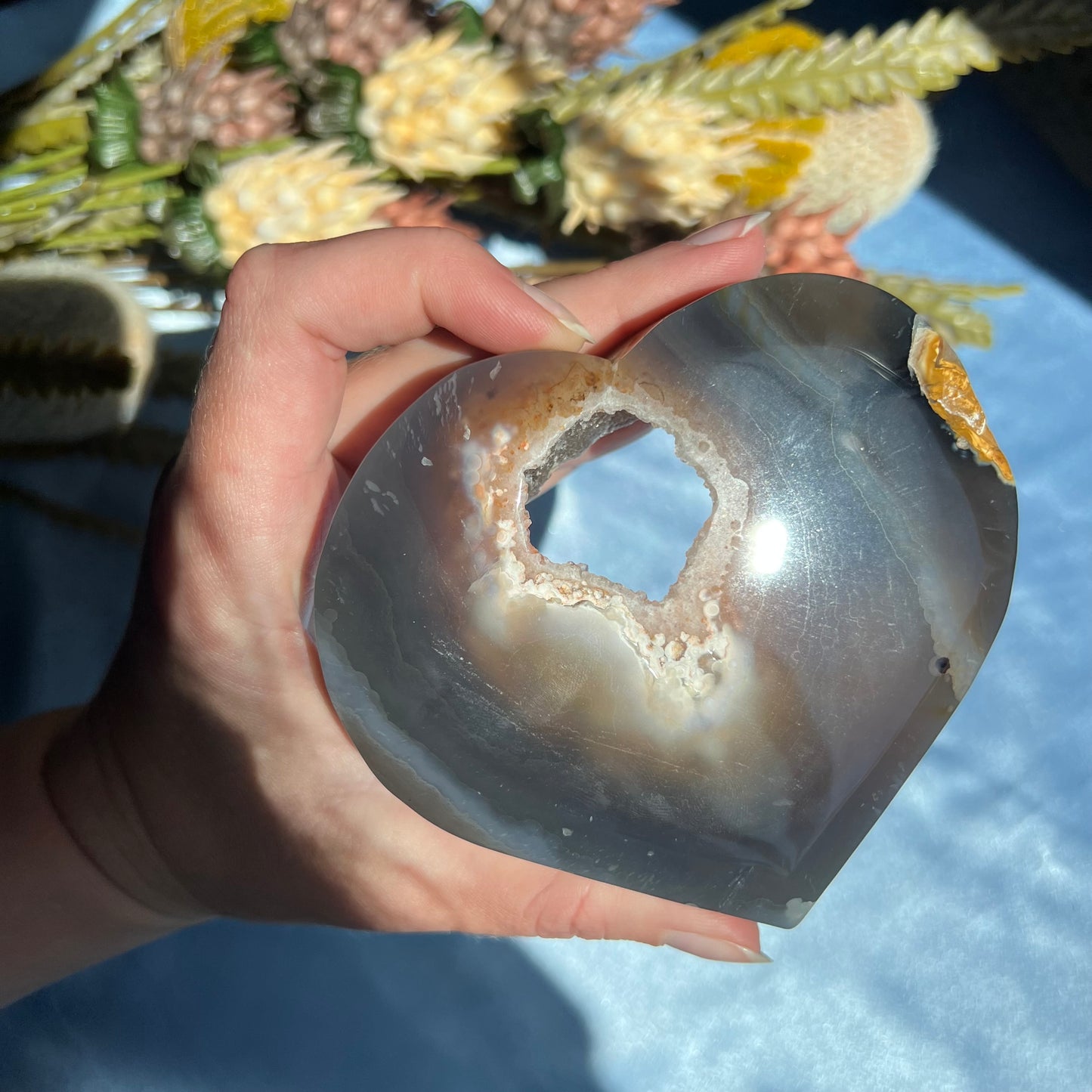 Agate Druzy Heart Carving