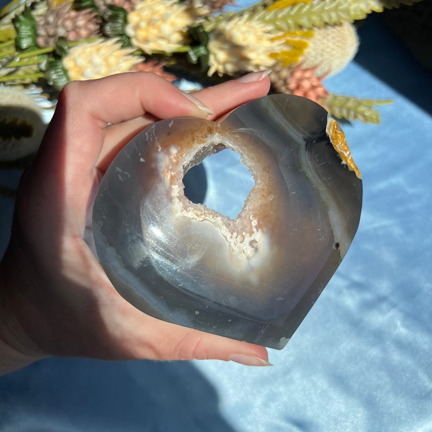 Agate Druzy Heart Carving