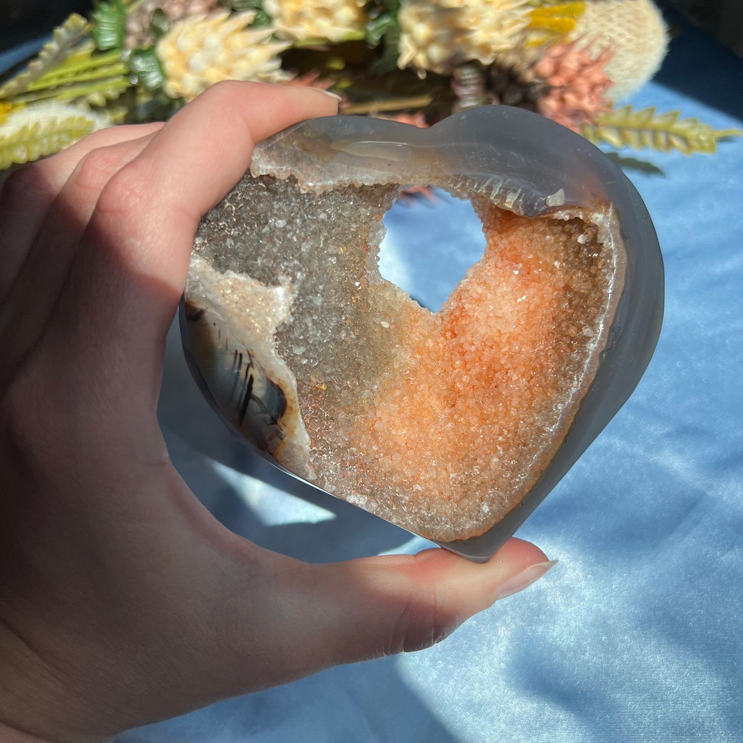 Agate Druzy Heart Carving