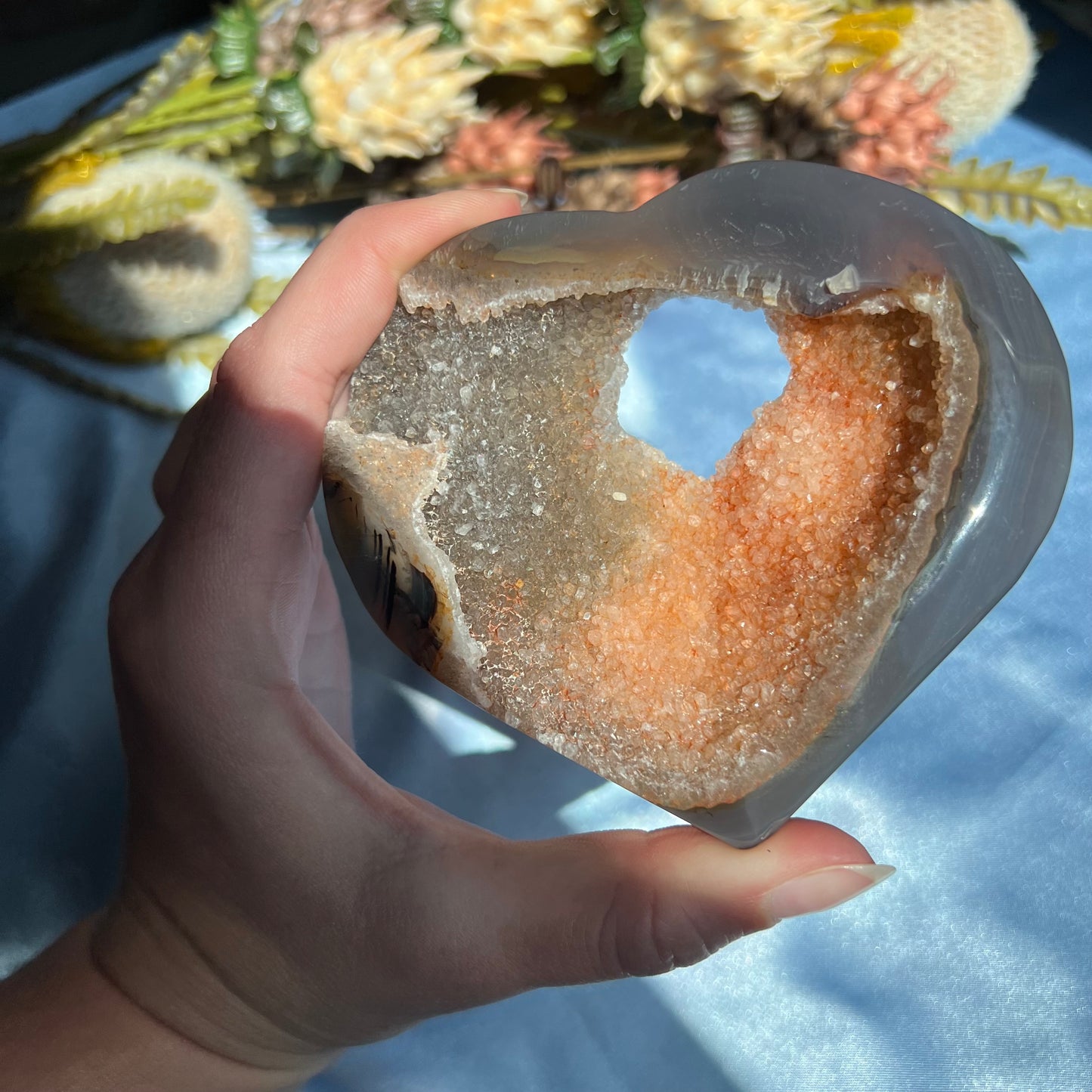 Agate Druzy Heart Carving