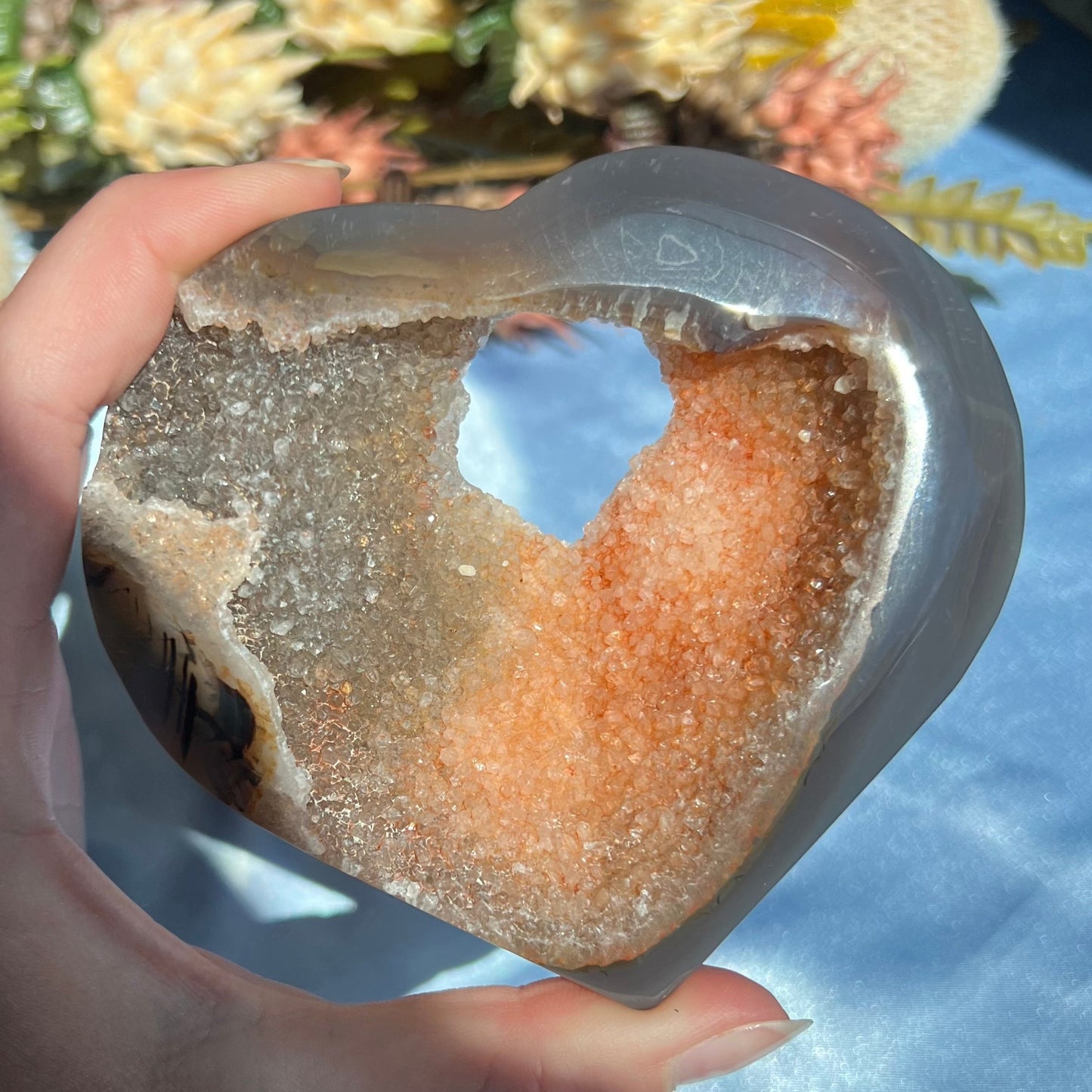 Agate Druzy Heart Carving