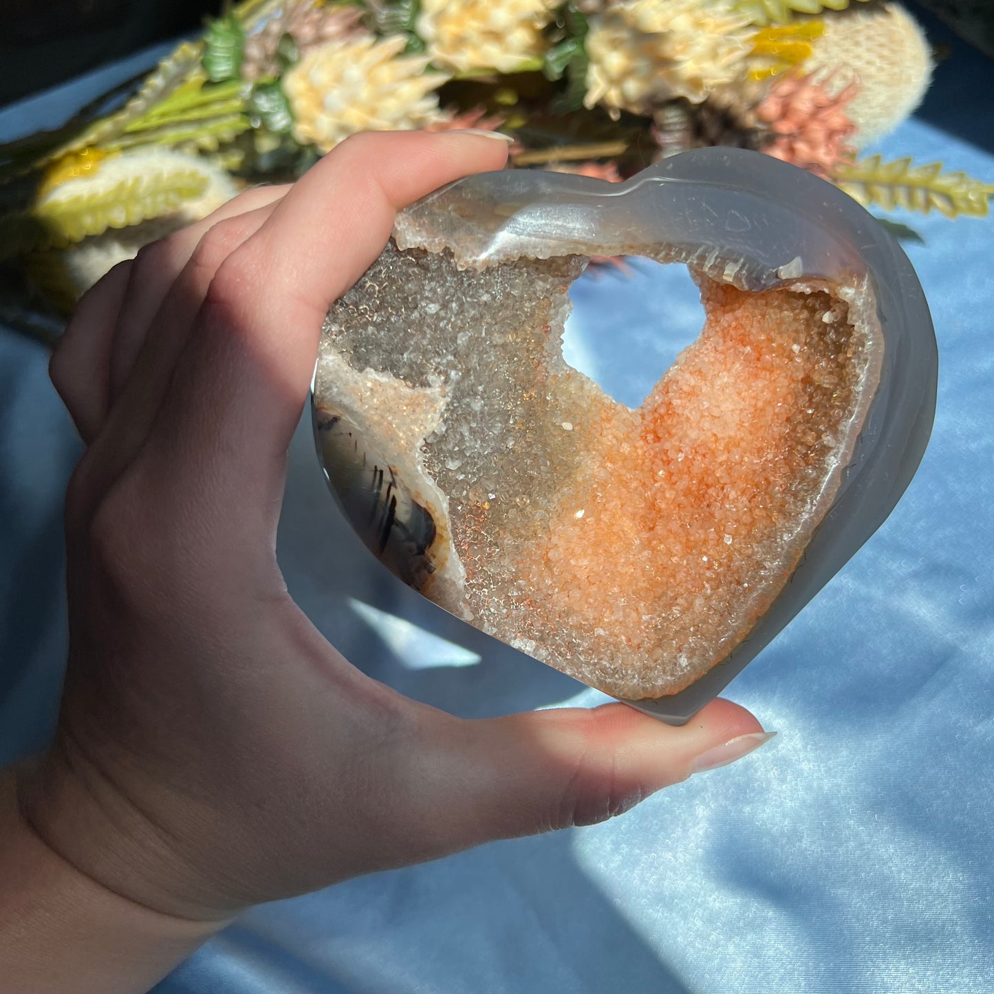 Agate Druzy Heart Carving