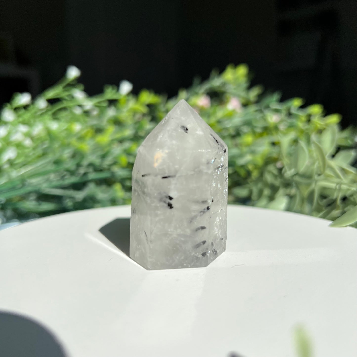 Black Tourmaline Rutilated Quartz Crystal Point Tower Obelisk