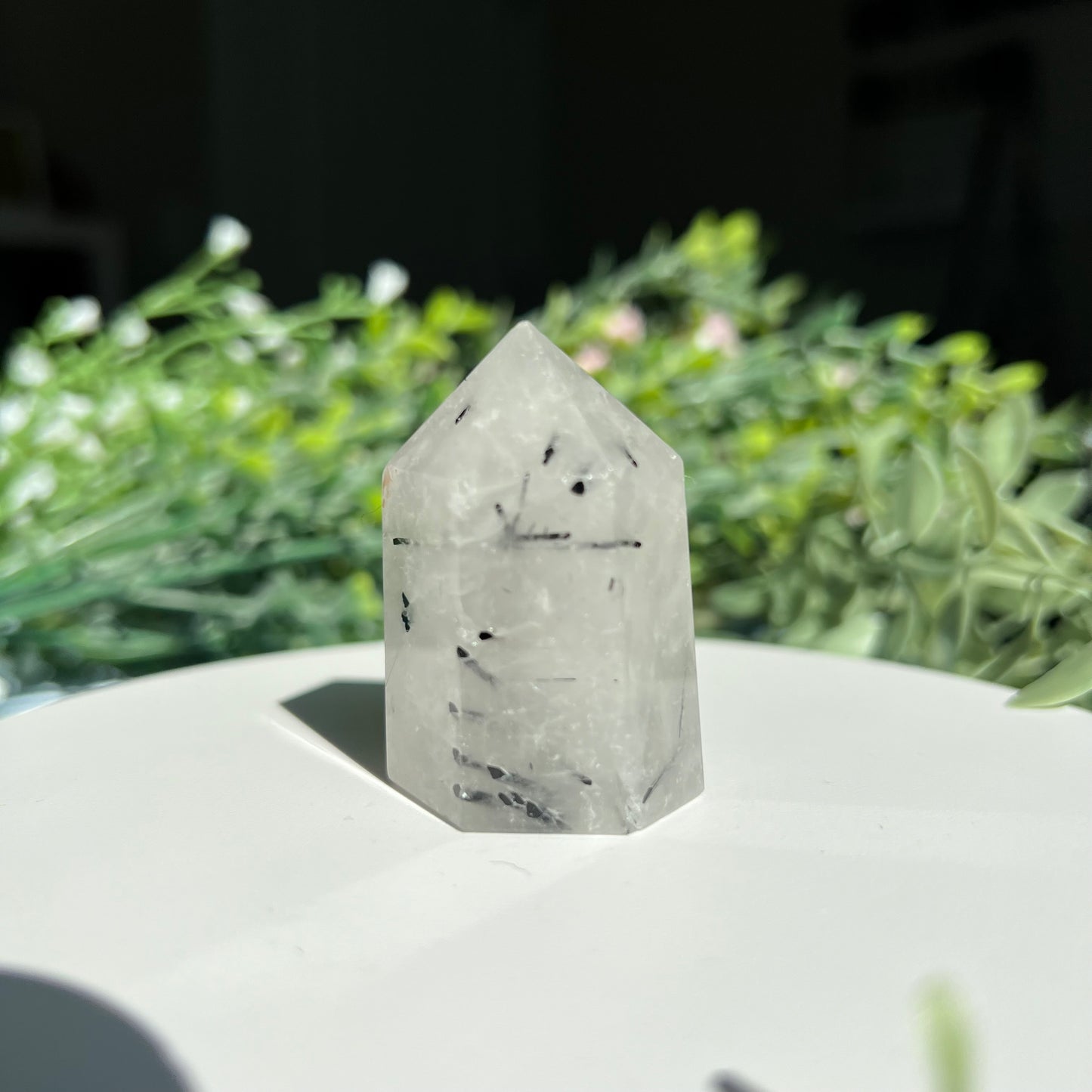 Black Tourmaline Rutilated Quartz Crystal Point Tower Obelisk