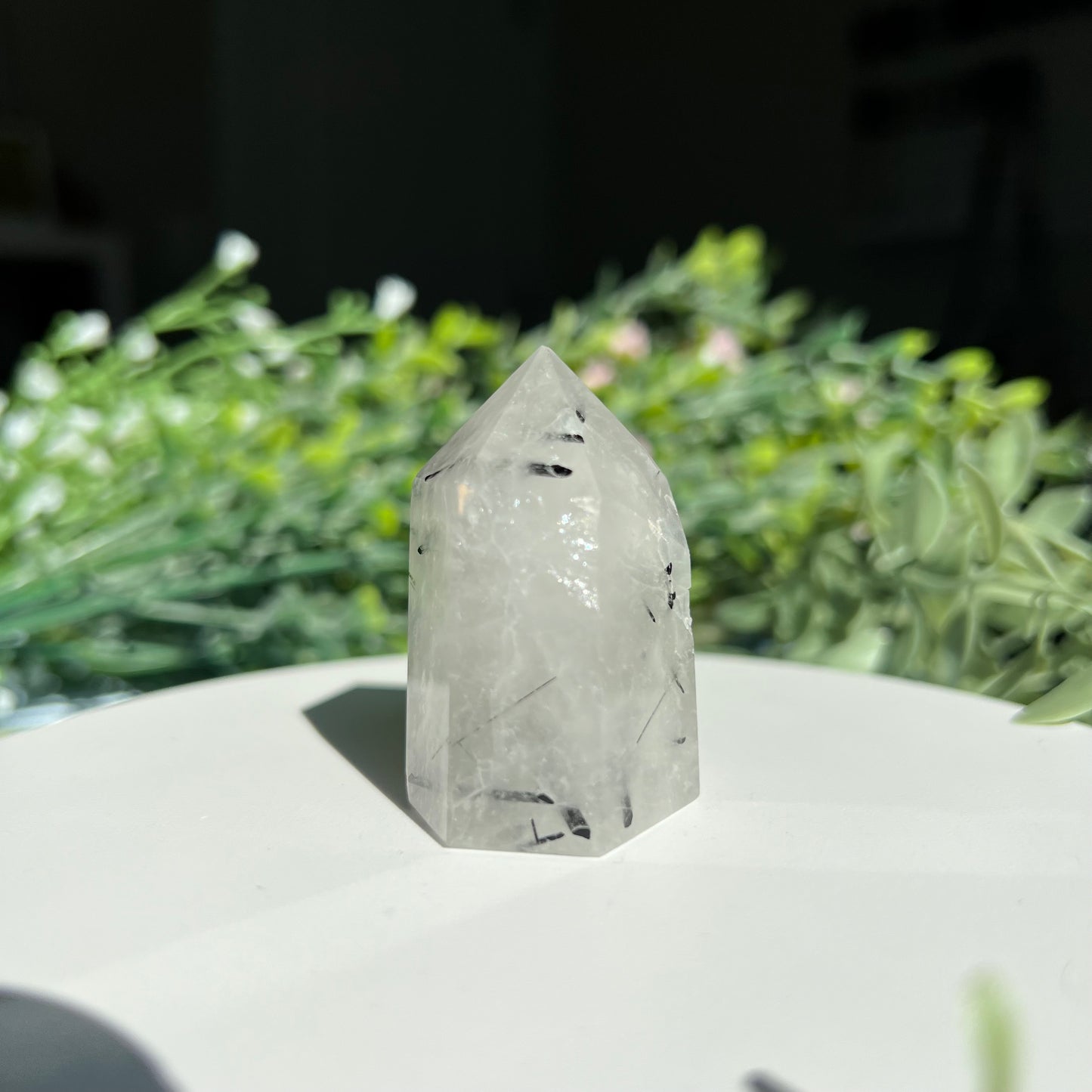 Black Tourmaline Rutilated Quartz Crystal Point Tower Obelisk