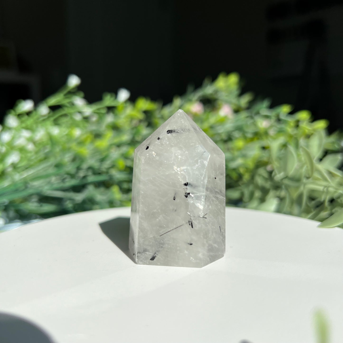 Black Tourmaline Rutilated Quartz Crystal Point Tower Obelisk