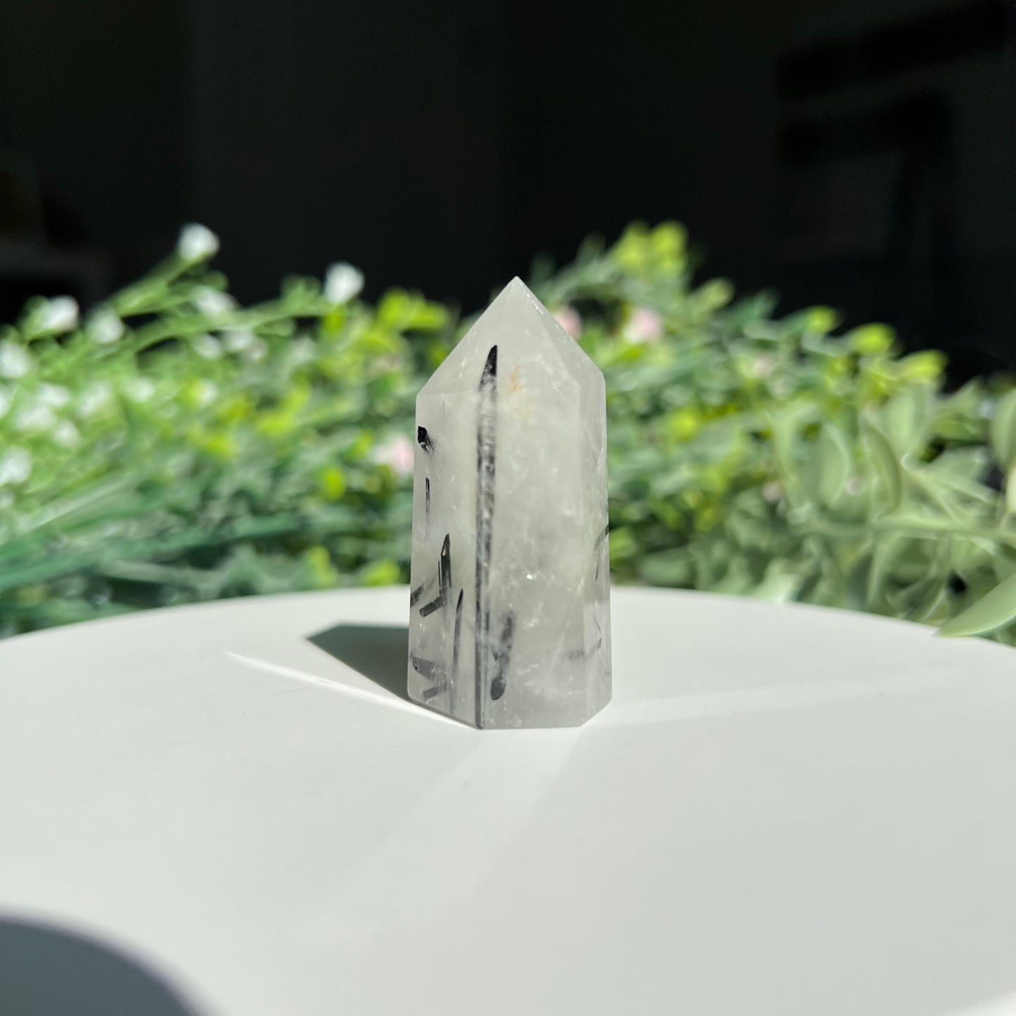 Black Tourmaline Rutilated Quartz Crystal Point Tower Obelisk