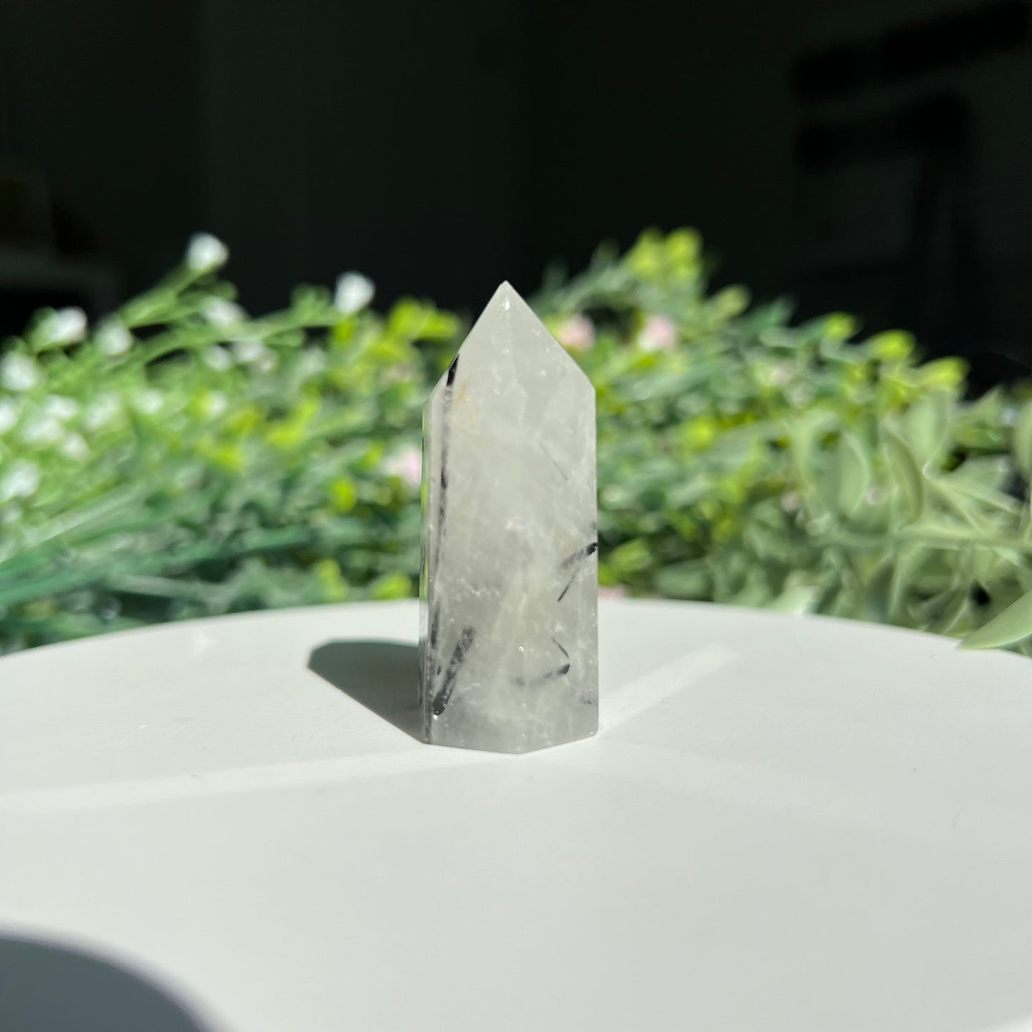 Black Tourmaline Rutilated Quartz Crystal Point Tower Obelisk