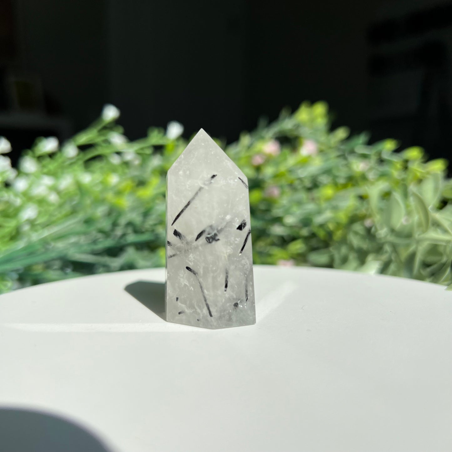 Black Tourmaline Rutilated Quartz Crystal Point Tower Obelisk