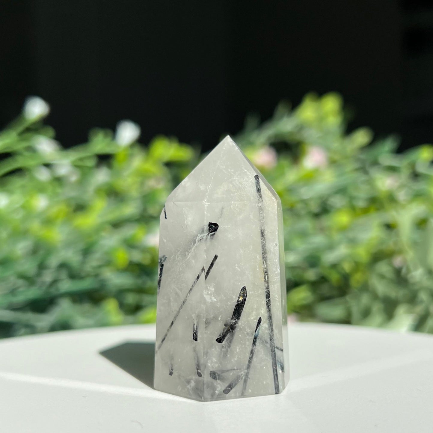 Black Tourmaline Rutilated Quartz Crystal Point Tower Obelisk