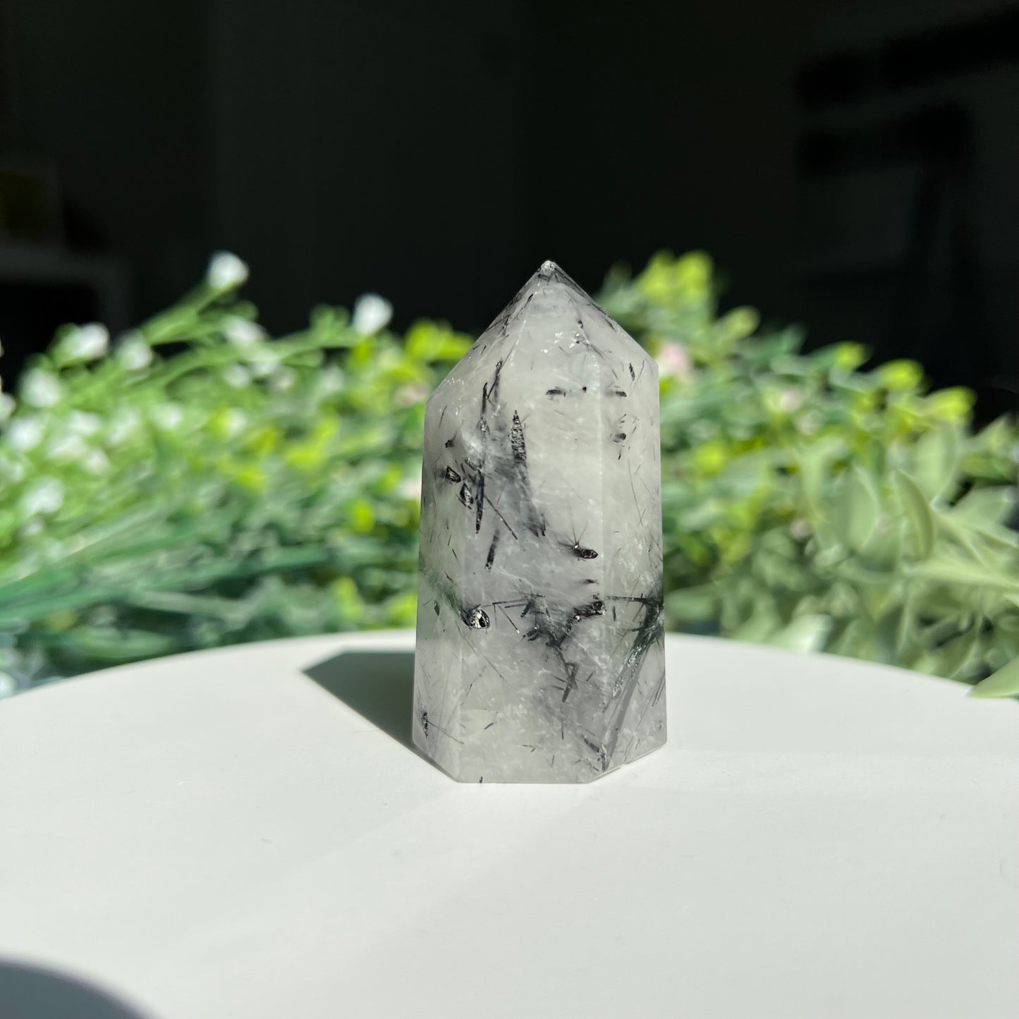 Black Tourmaline Rutilated Quartz Crystal Point Tower Obelisk