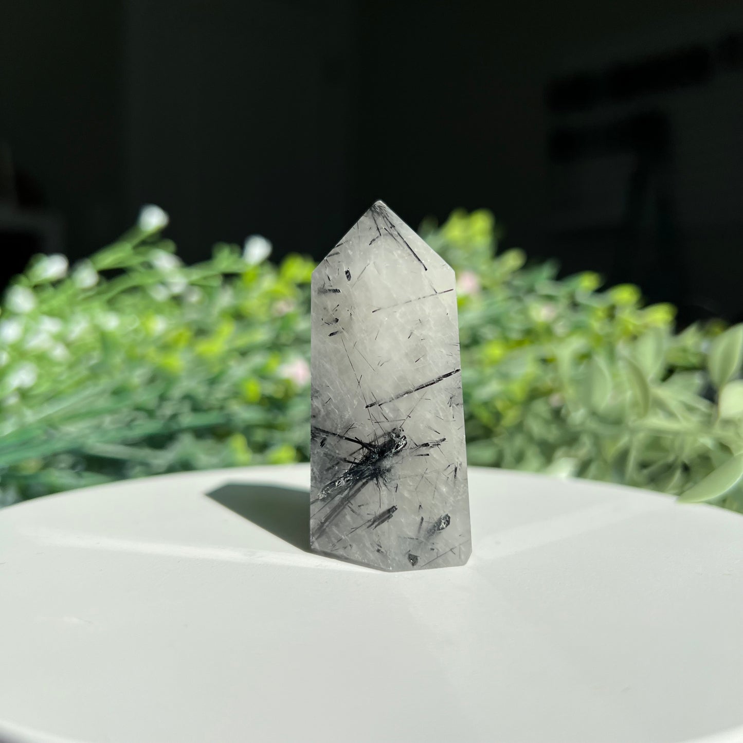 Black Tourmaline Rutilated Quartz Crystal Point Tower Obelisk