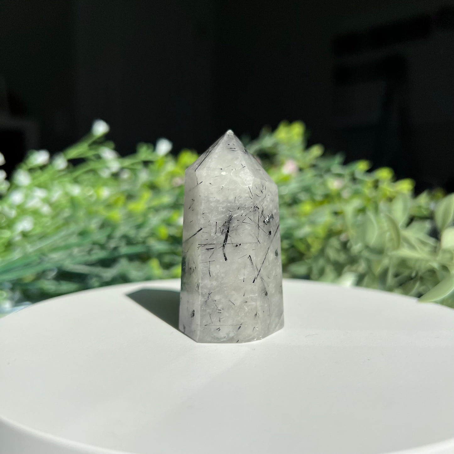 Black Tourmaline Rutilated Quartz Crystal Point Tower Obelisk