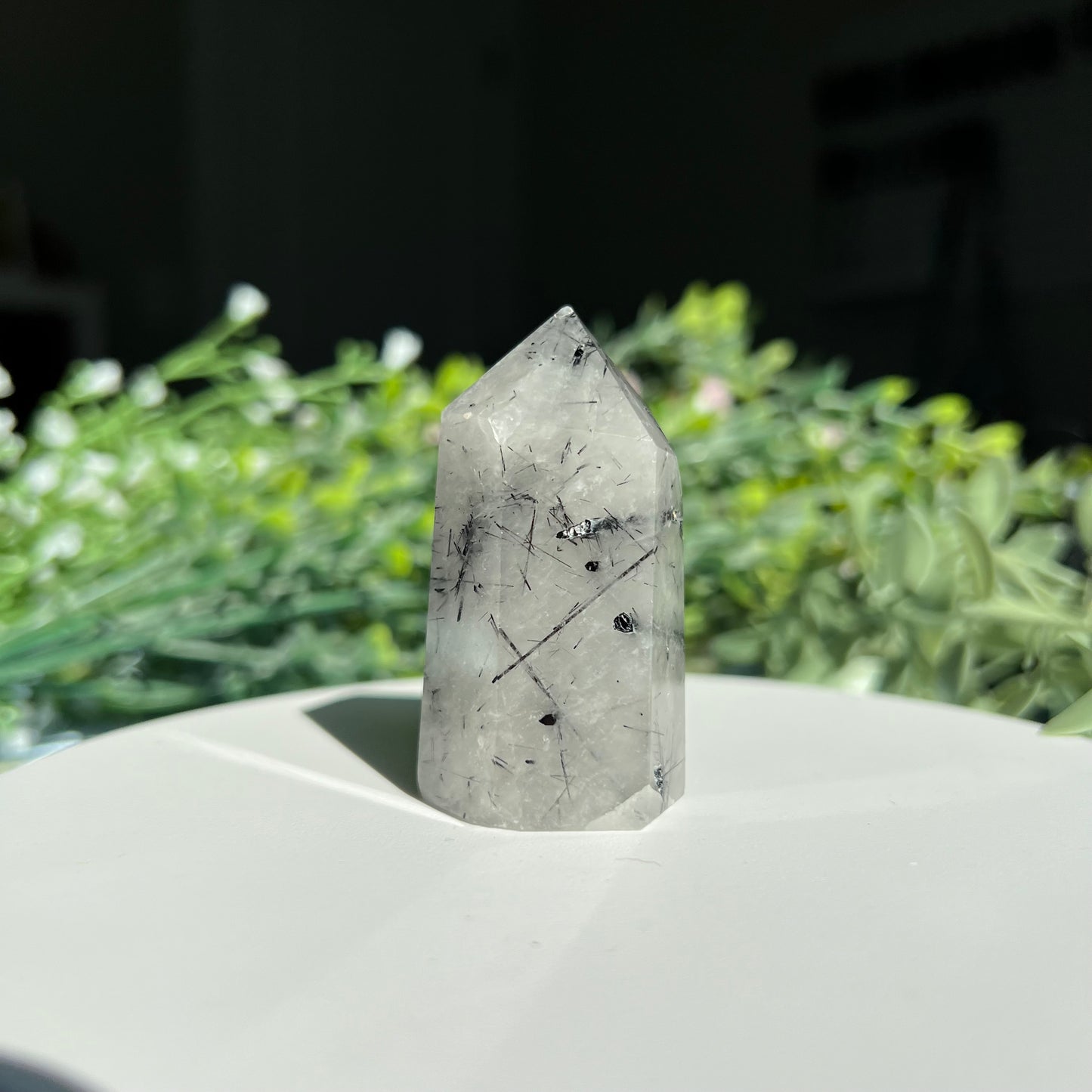 Black Tourmaline Rutilated Quartz Crystal Point Tower Obelisk