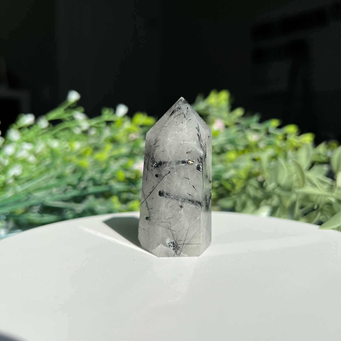 Black Tourmaline Rutilated Quartz Crystal Point Tower Obelisk