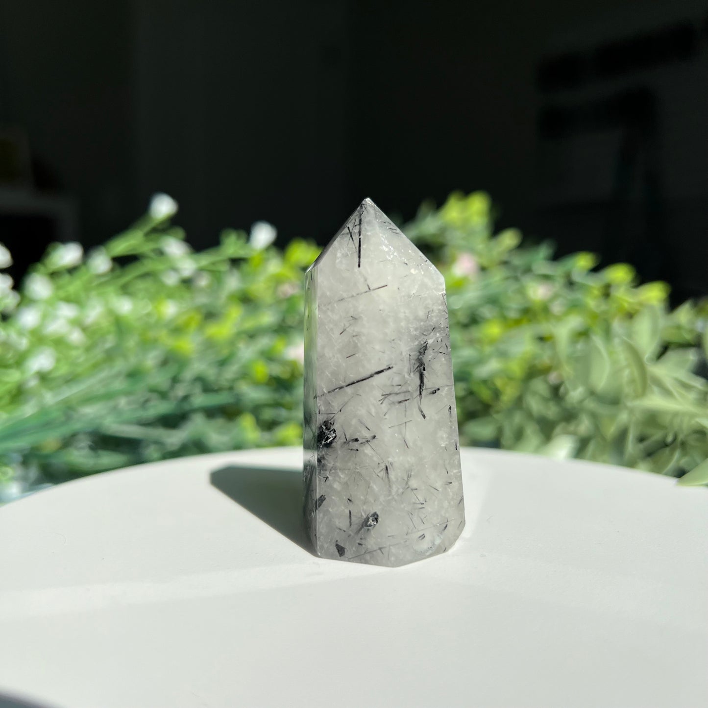 Black Tourmaline Rutilated Quartz Crystal Point Tower Obelisk