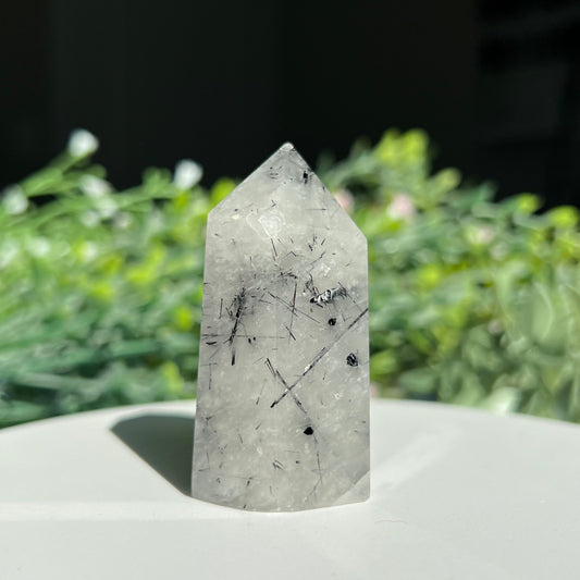 Black Tourmaline Rutilated Quartz Crystal Point Tower Obelisk