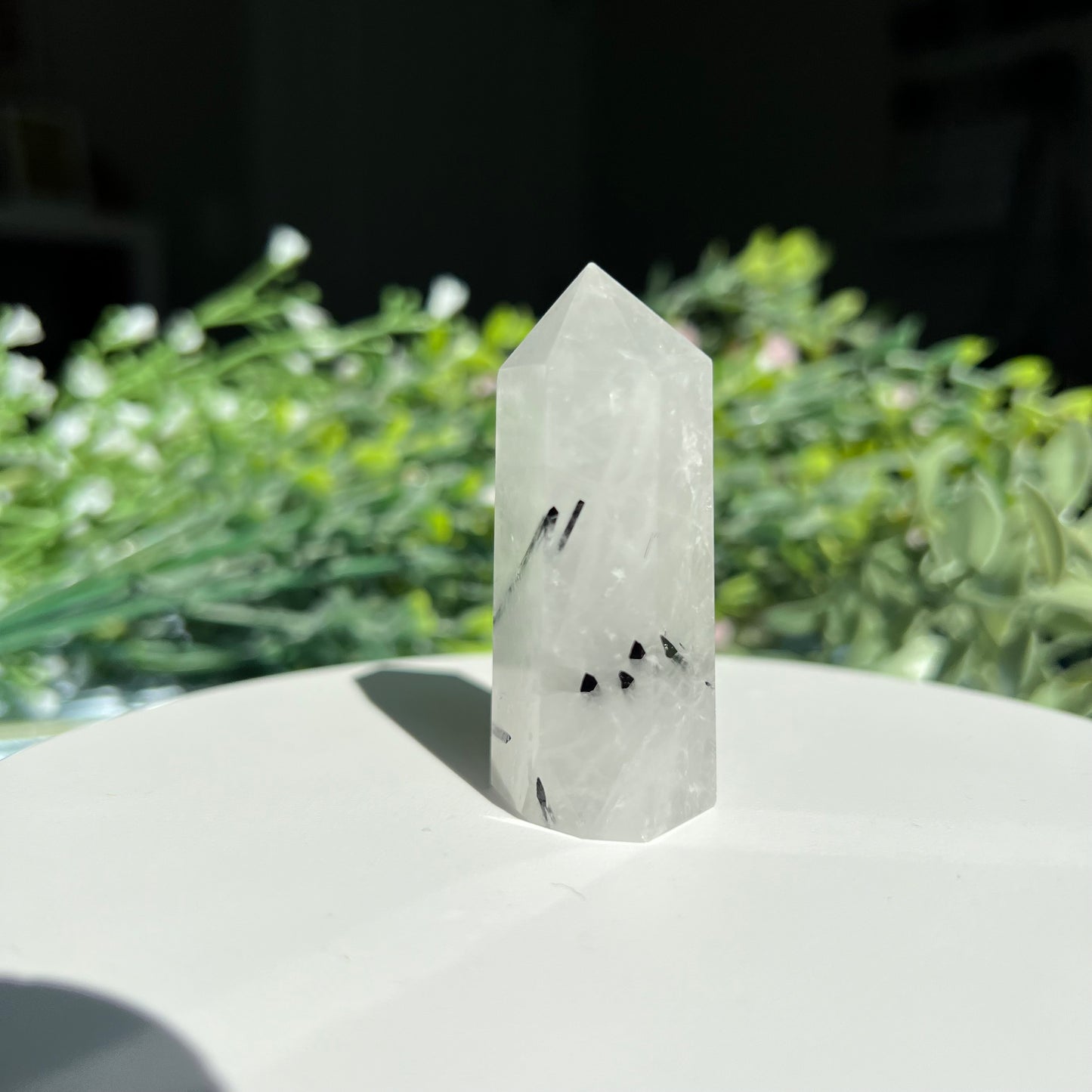 Black Tourmaline Rutilated Quartz Crystal Point Tower Obelisk