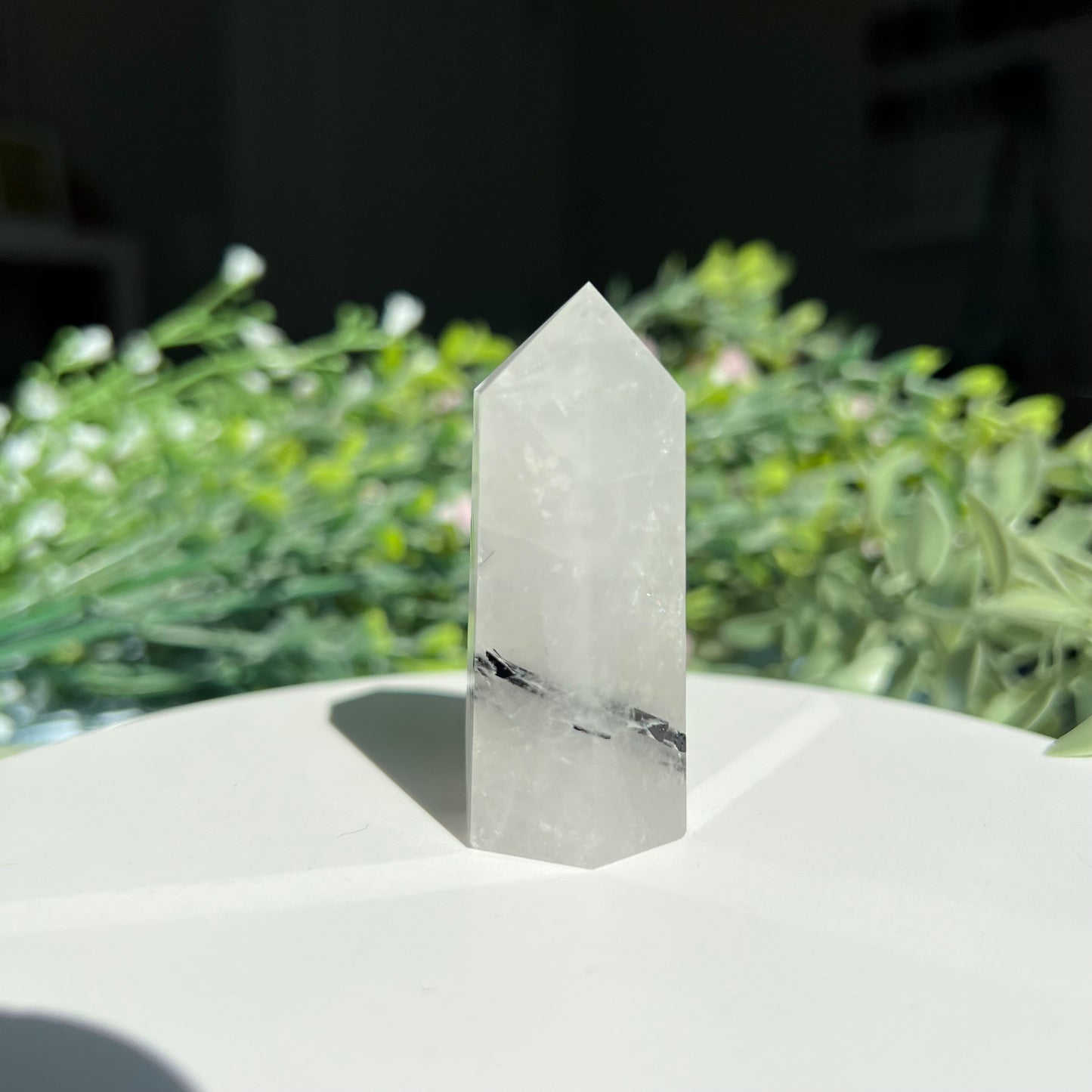 Black Tourmaline Rutilated Quartz Crystal Point Tower Obelisk