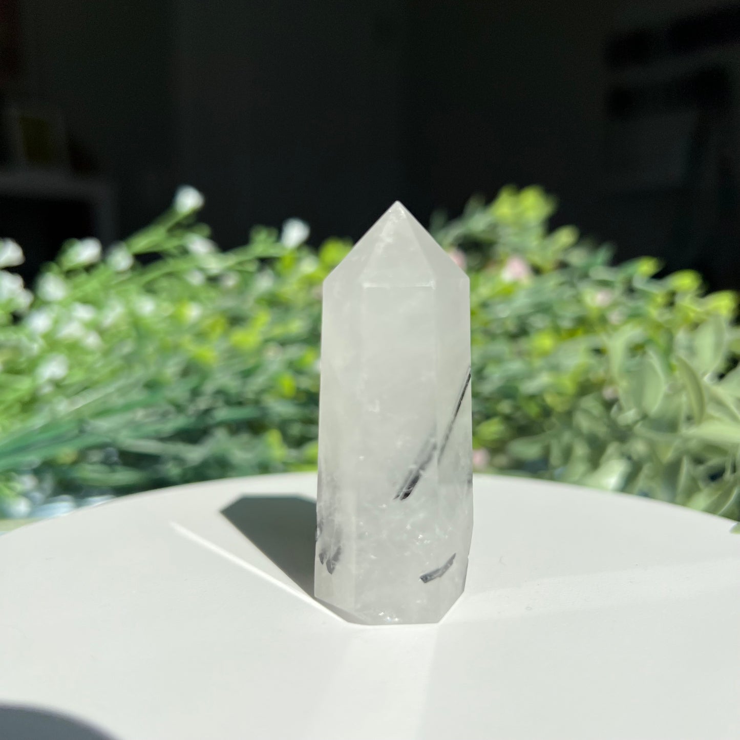 Black Tourmaline Rutilated Quartz Crystal Point Tower Obelisk