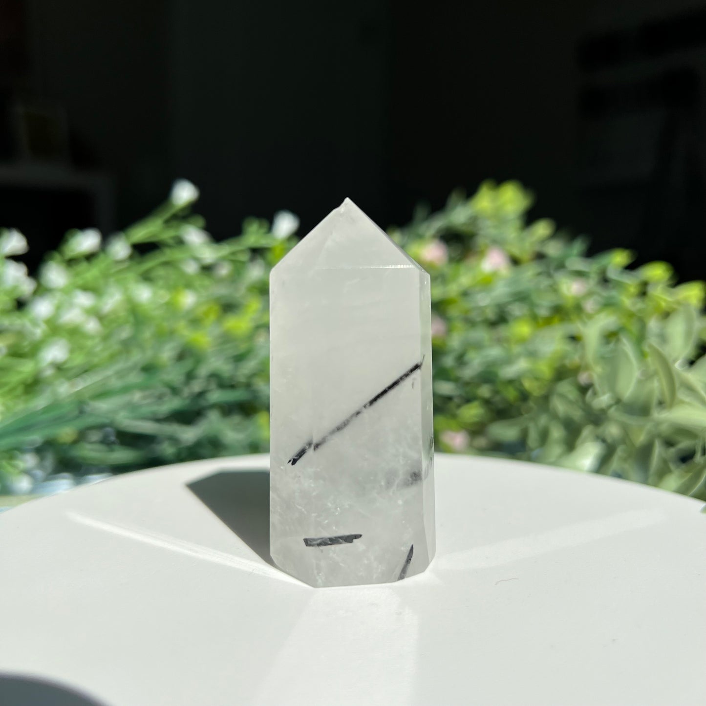 Black Tourmaline Rutilated Quartz Crystal Point Tower Obelisk