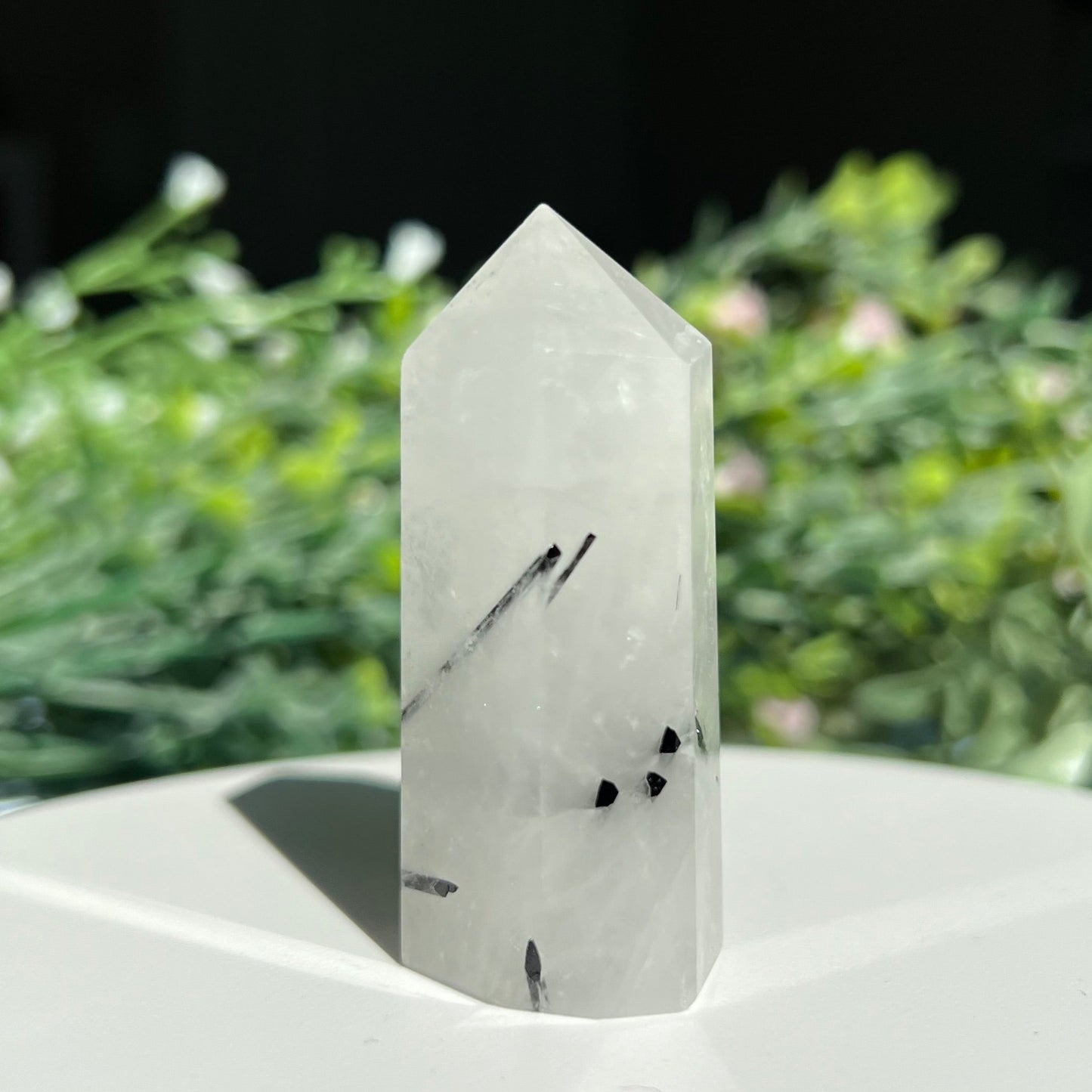 Black Tourmaline Rutilated Quartz Crystal Point Tower Obelisk