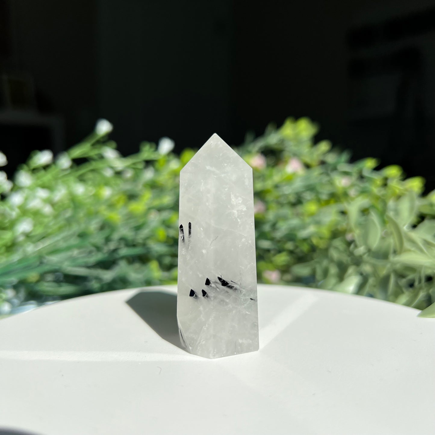 Black Tourmaline Rutilated Quartz Crystal Point Tower Obelisk