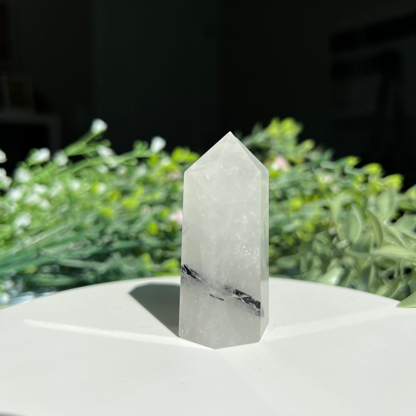 Black Tourmaline Rutilated Quartz Crystal Point Tower Obelisk