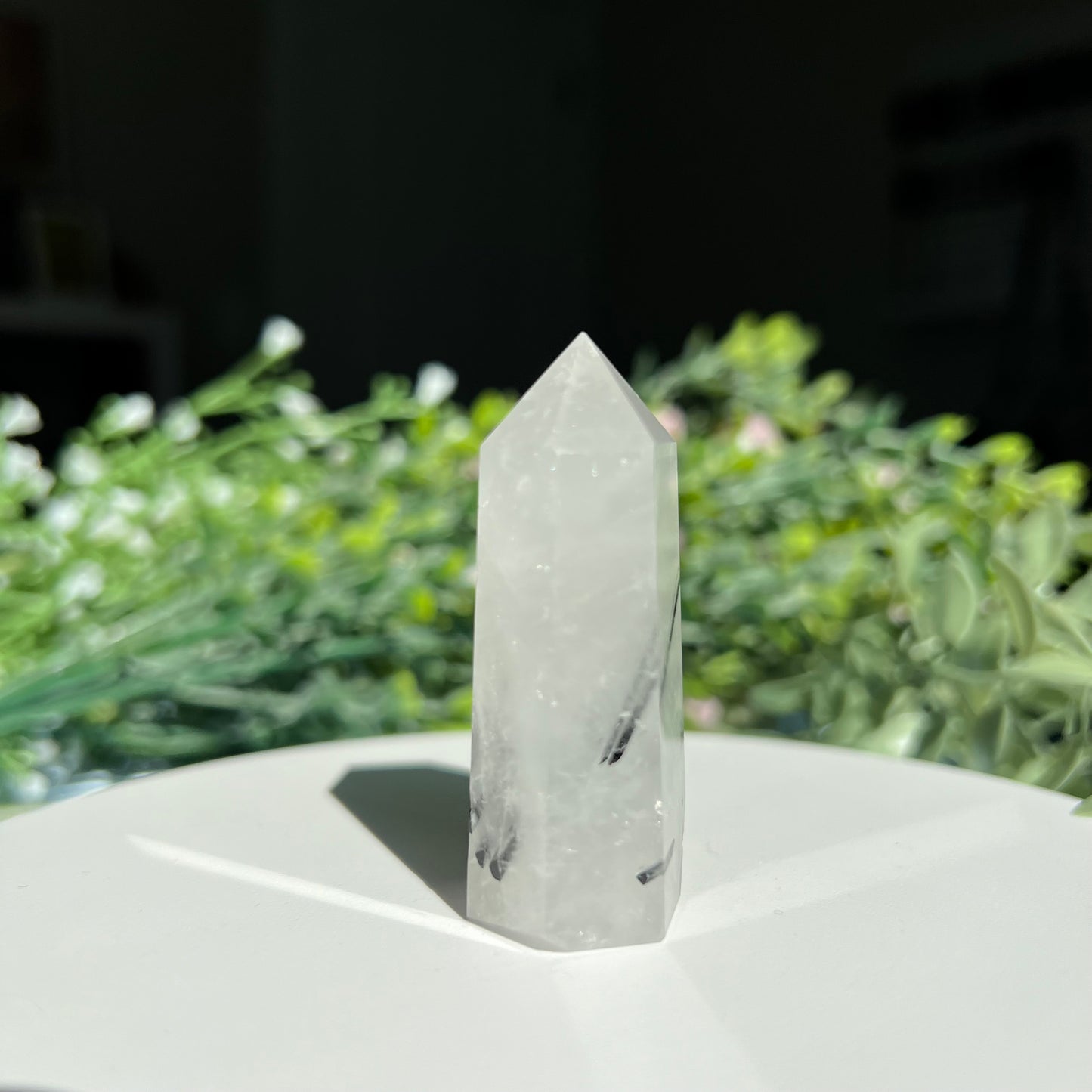 Black Tourmaline Rutilated Quartz Crystal Point Tower Obelisk