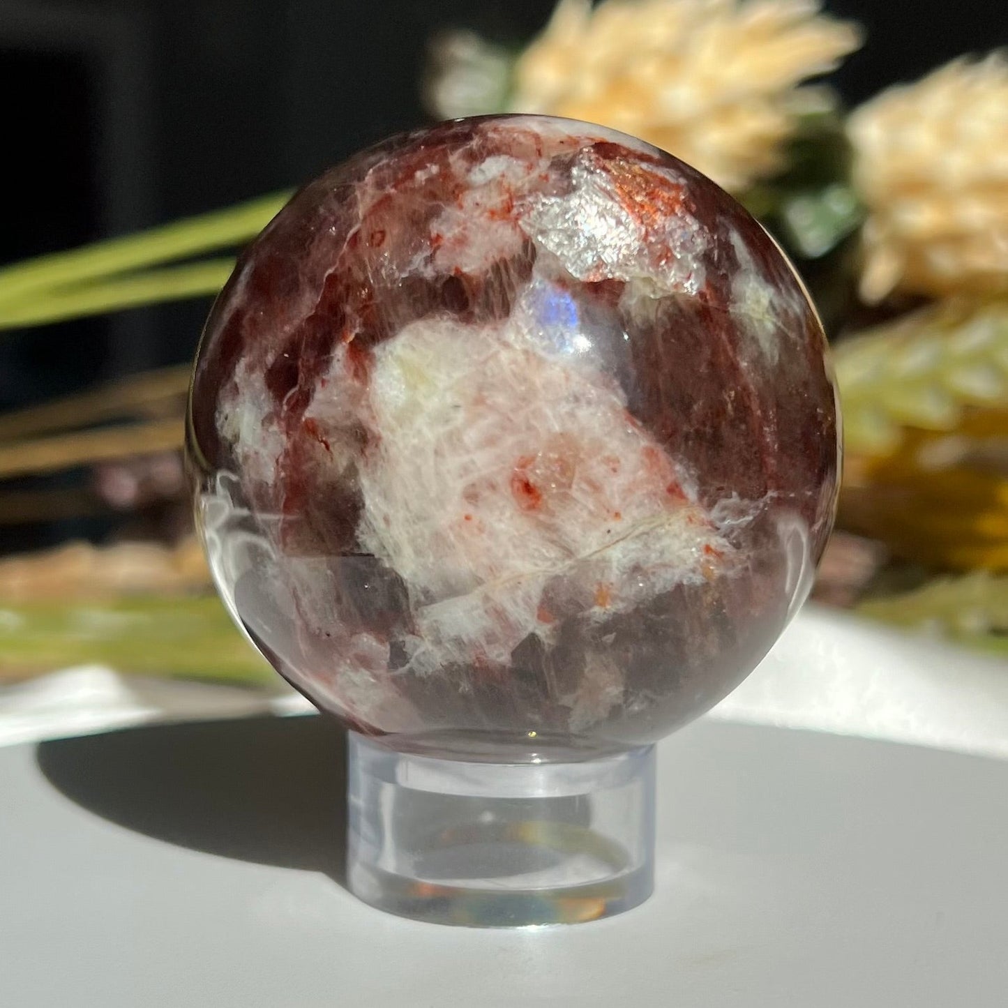 Red Fire Quartz and Garden Quartz Sphere Diameter approximately: 2.06" (52 mm)