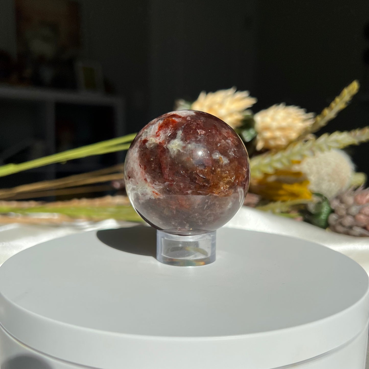 Red Fire Quartz and Garden Quartz Sphere Diameter approximately: 2.06" (52 mm)