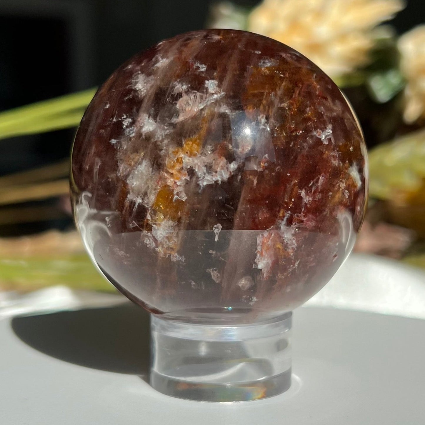 Red Fire Quartz and Garden Quartz Sphere Diameter approximately: 2.06" (52 mm)