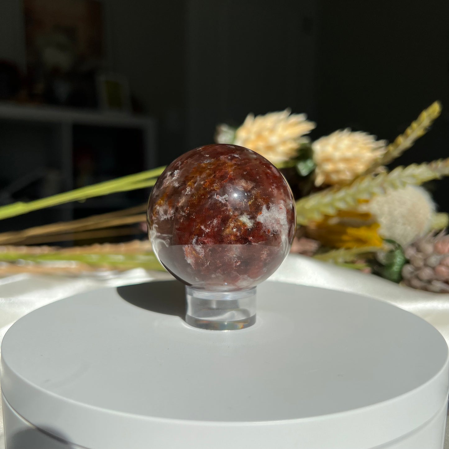 Red Fire Quartz and Garden Quartz Sphere Diameter approximately: 2.06" (52 mm)