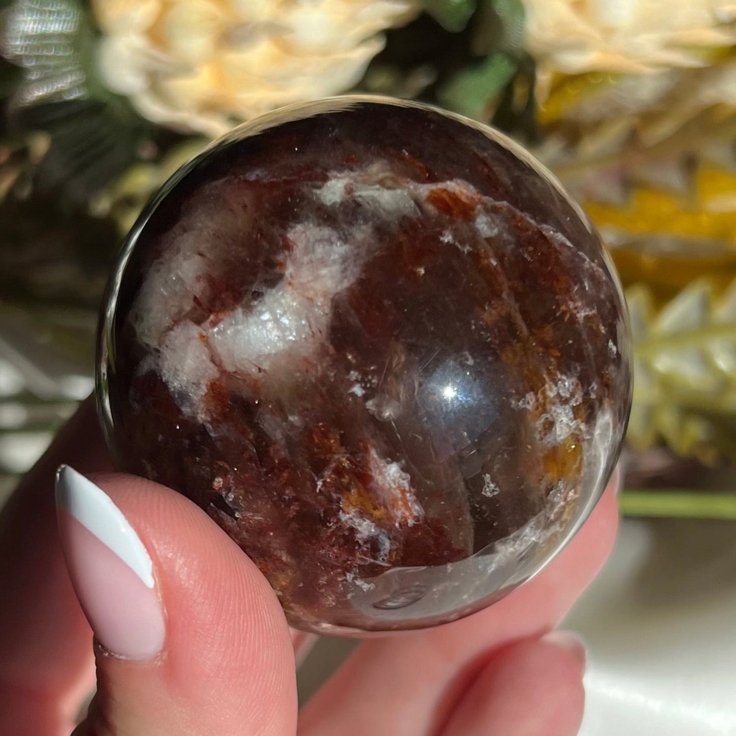 Red Fire Quartz and Garden Quartz Sphere Diameter approximately: 2.06" (52 mm)