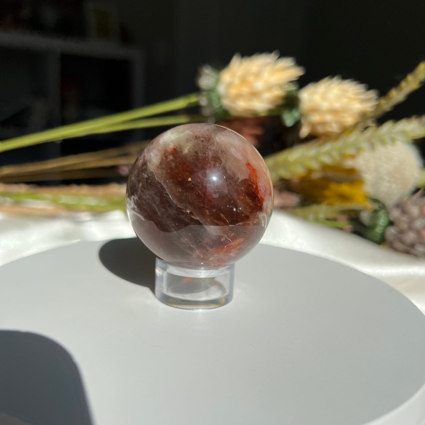 Red Fire Quartz and Garden Quartz Sphere Diameter approximately: 1.77" (45 mm)