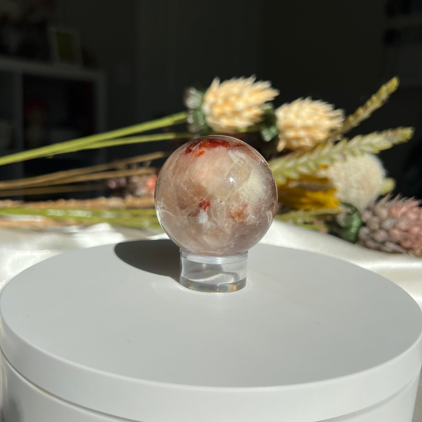 Red Fire Quartz and Garden Quartz Sphere Diameter approximately: 1.77" (45 mm)