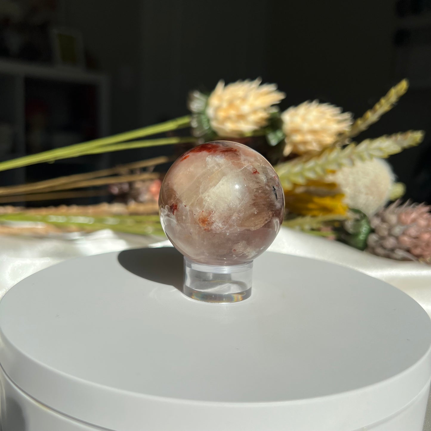 Red Fire Quartz and Garden Quartz Sphere Diameter approximately: 1.77" (45 mm)