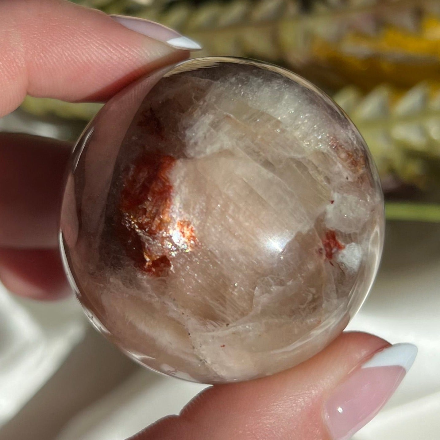 Red Fire Quartz and Garden Quartz Sphere Diameter approximately: 1.77" (45 mm)